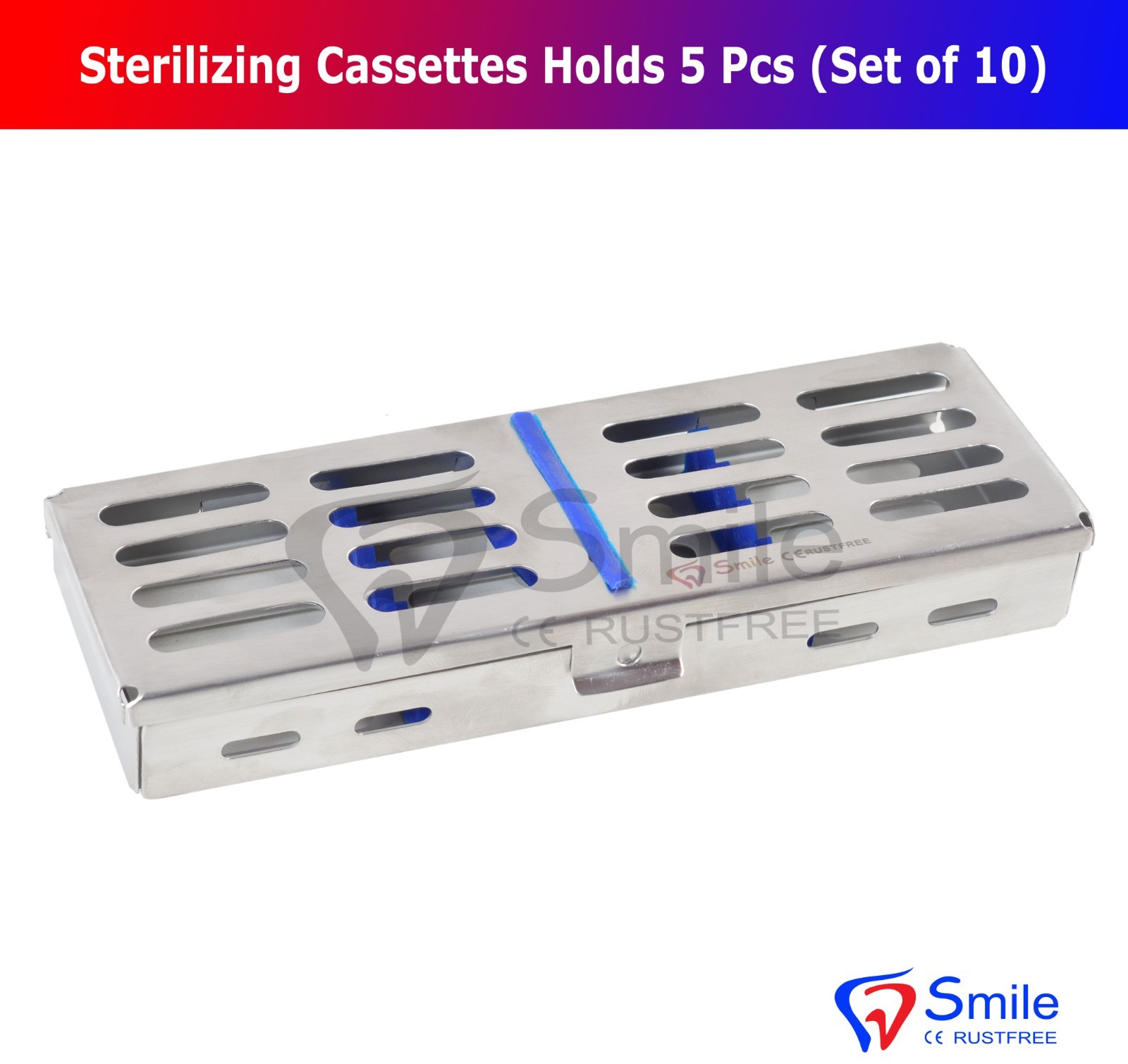 10X Sterilization Cassette Rack Tray Holds 5 Dental Surgical Instruments FDA CE