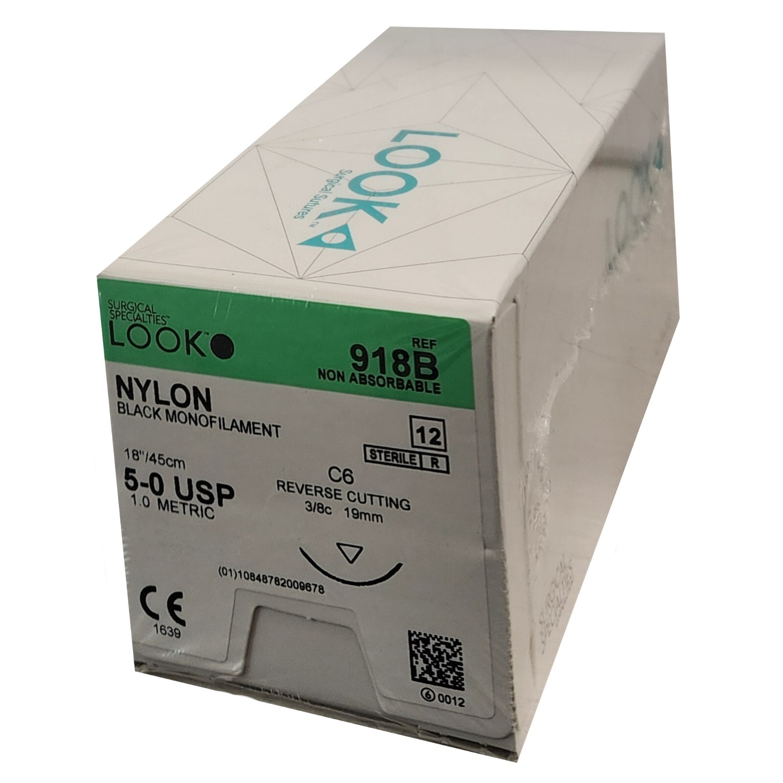 *12-Pieces* Look Nylon Black Monofilament 18″ C6 Reverse Cutting Sterile 918B