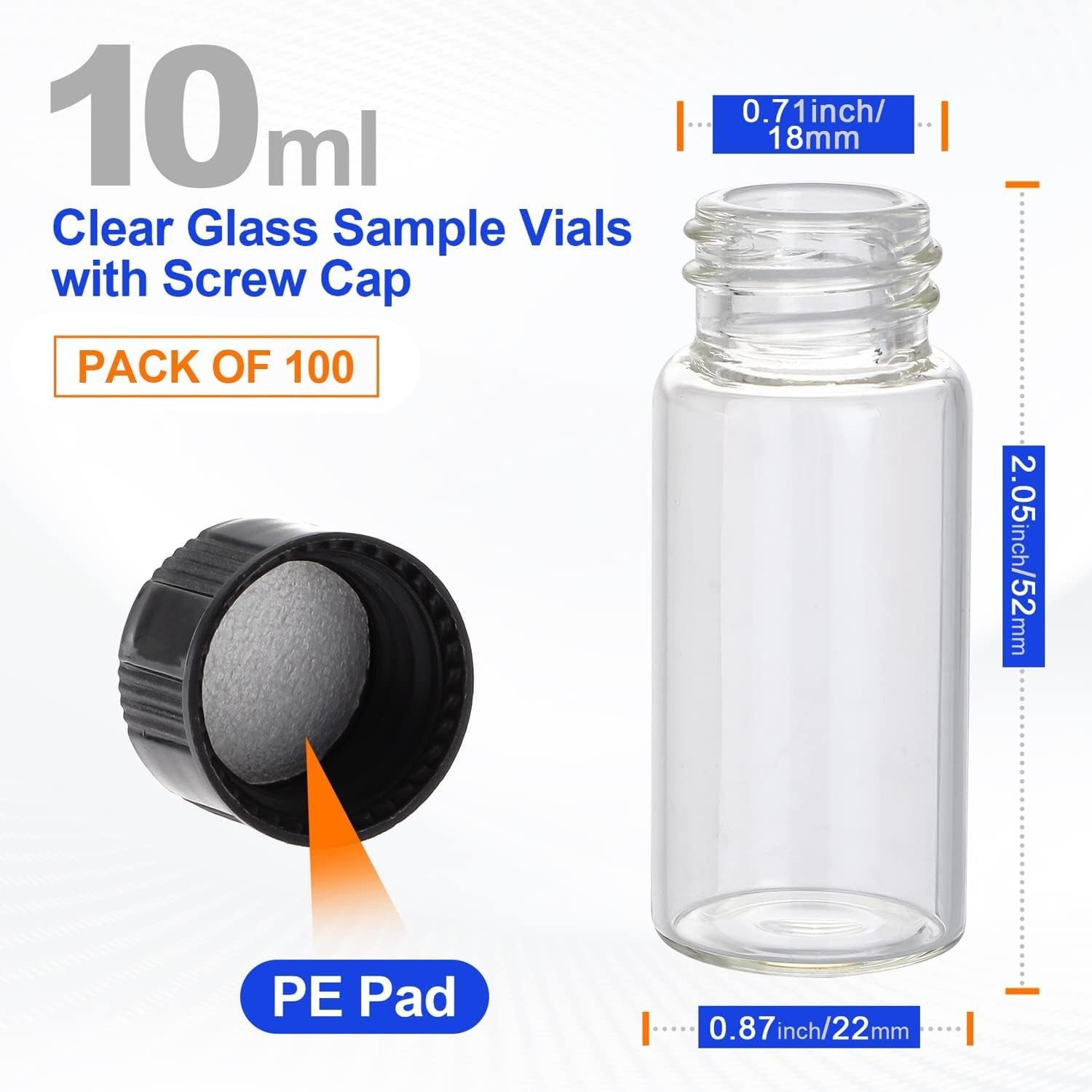 100pcs 4/10ml Glass Vials Clear Sample Vials Lab vials Small Vial with Screw Cap