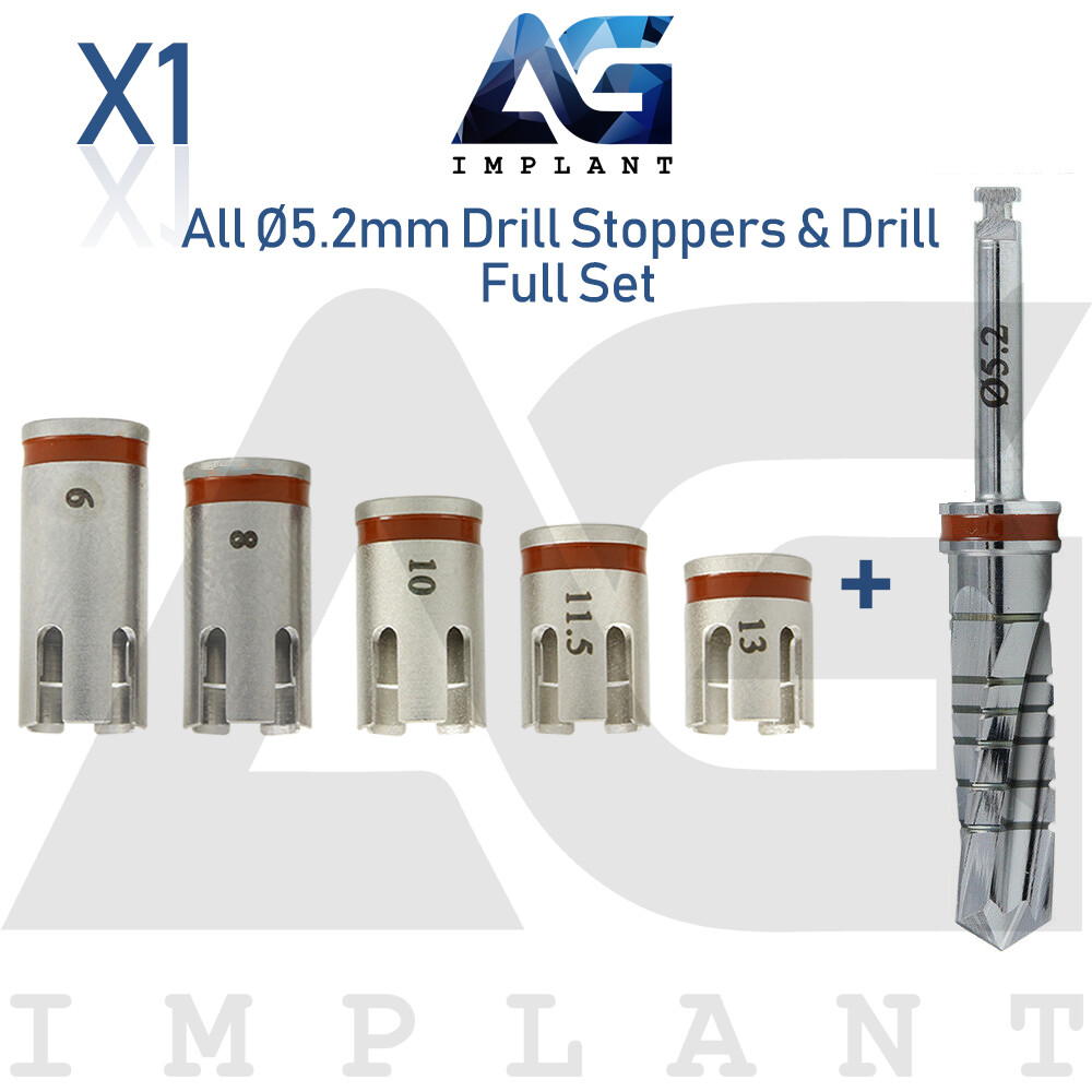5 Drill Stoppers Ø5.2mm & Drill Set External Irrigation Sur gical Dental Tool