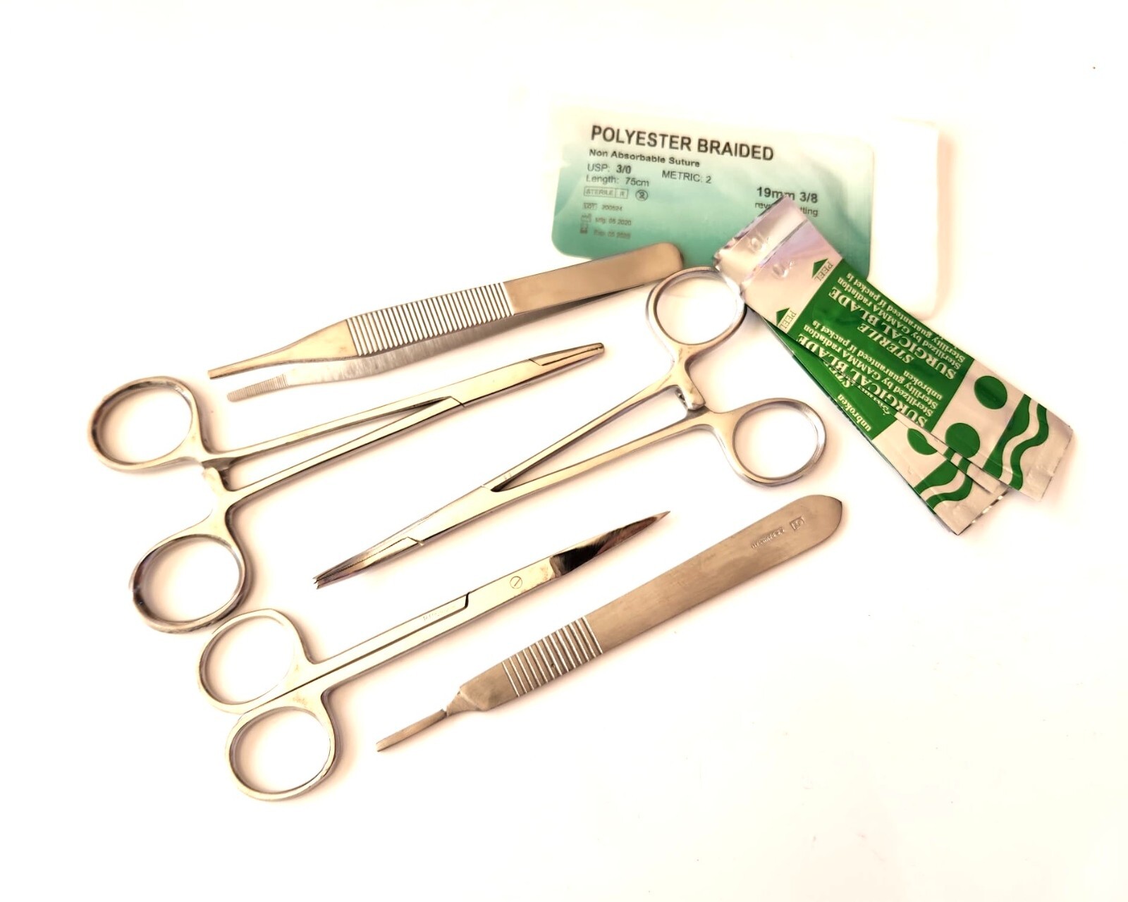 15 Pcs Practice Suture Kit W/Case Student Training Set Veterinary Instruments
