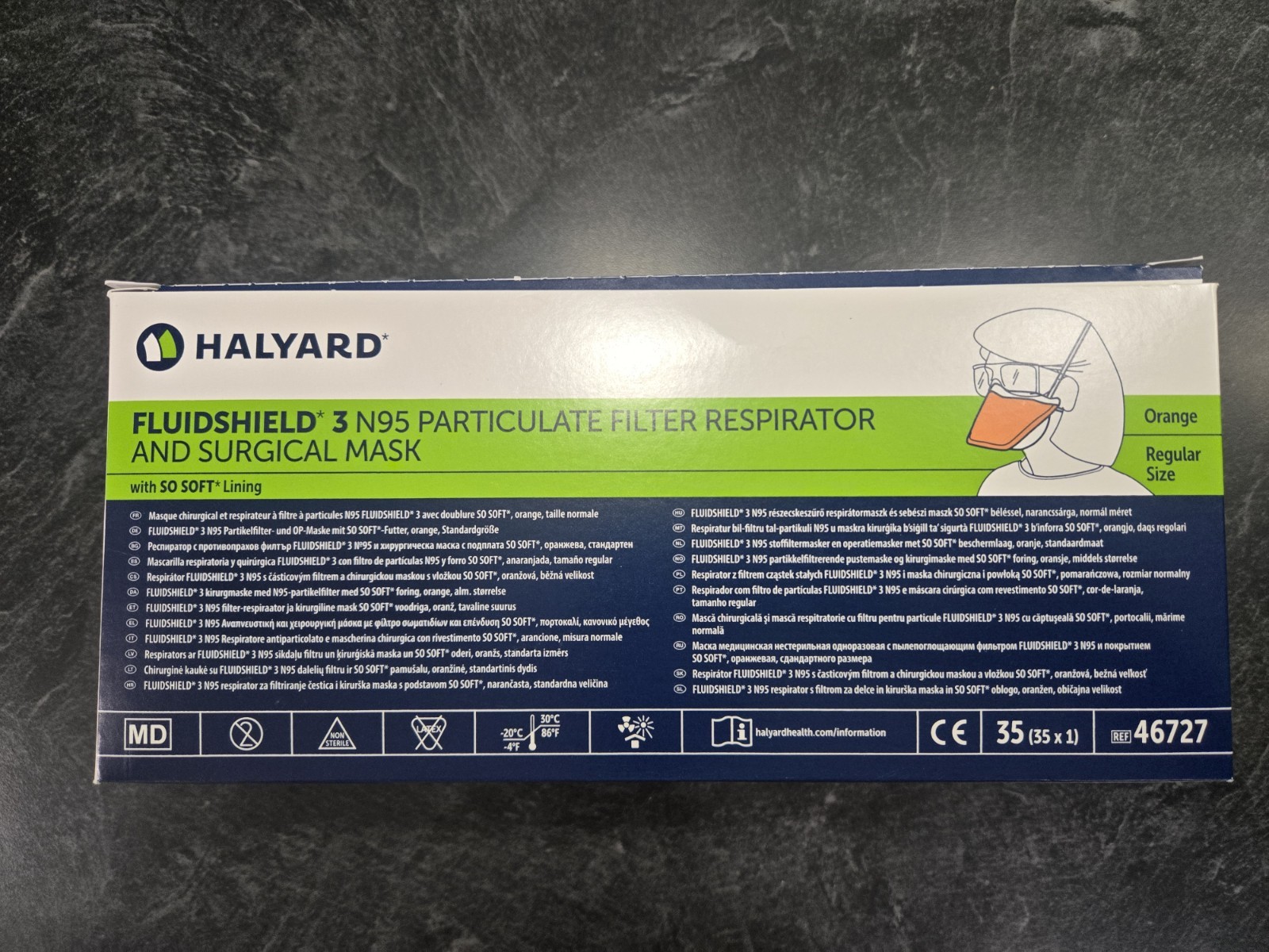 35-Count New Halyard FLUIDSHIELD Level 3 N95 Filter Respirator/ Surgical Mask