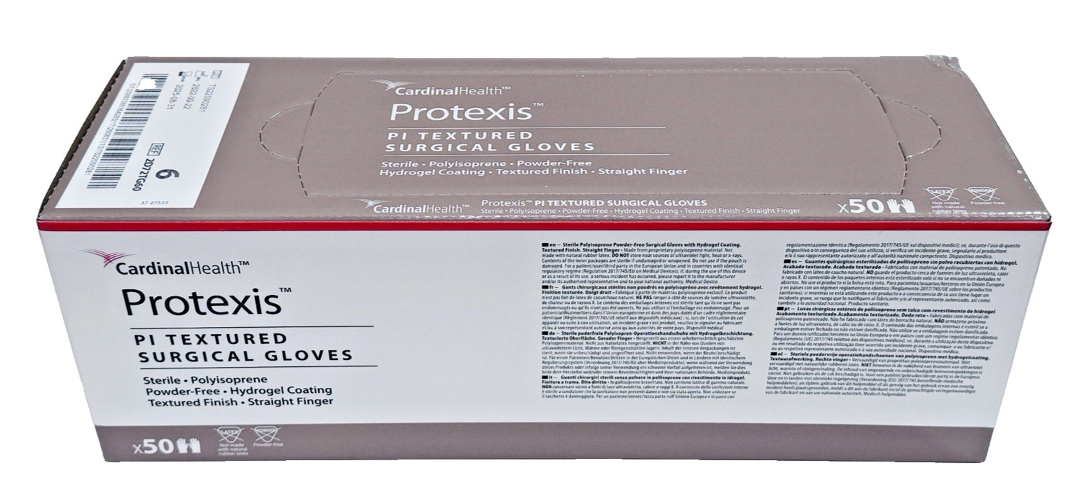 50 X Cardinal Health Protexis PI TEXTURED Sterile Surgical Gloves, Size 6
