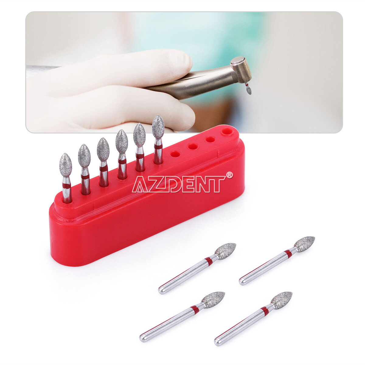 10 Boxes AZDENT Dental Diamond Burs Football #368-023F Fine Red