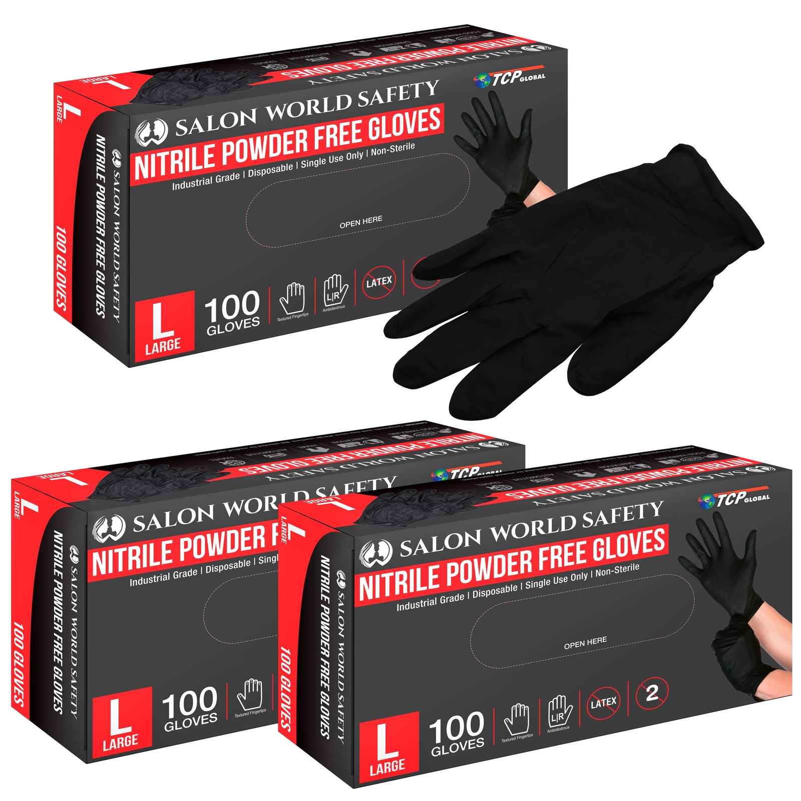 Black Nitrile Disposable Gloves, 3 Boxes of 100, Large, 4 Mil – Latex Free