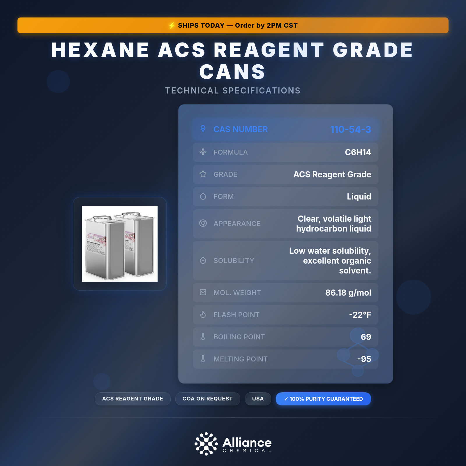 Hexane ACS Reagent Grade – 2 Gallon Cans