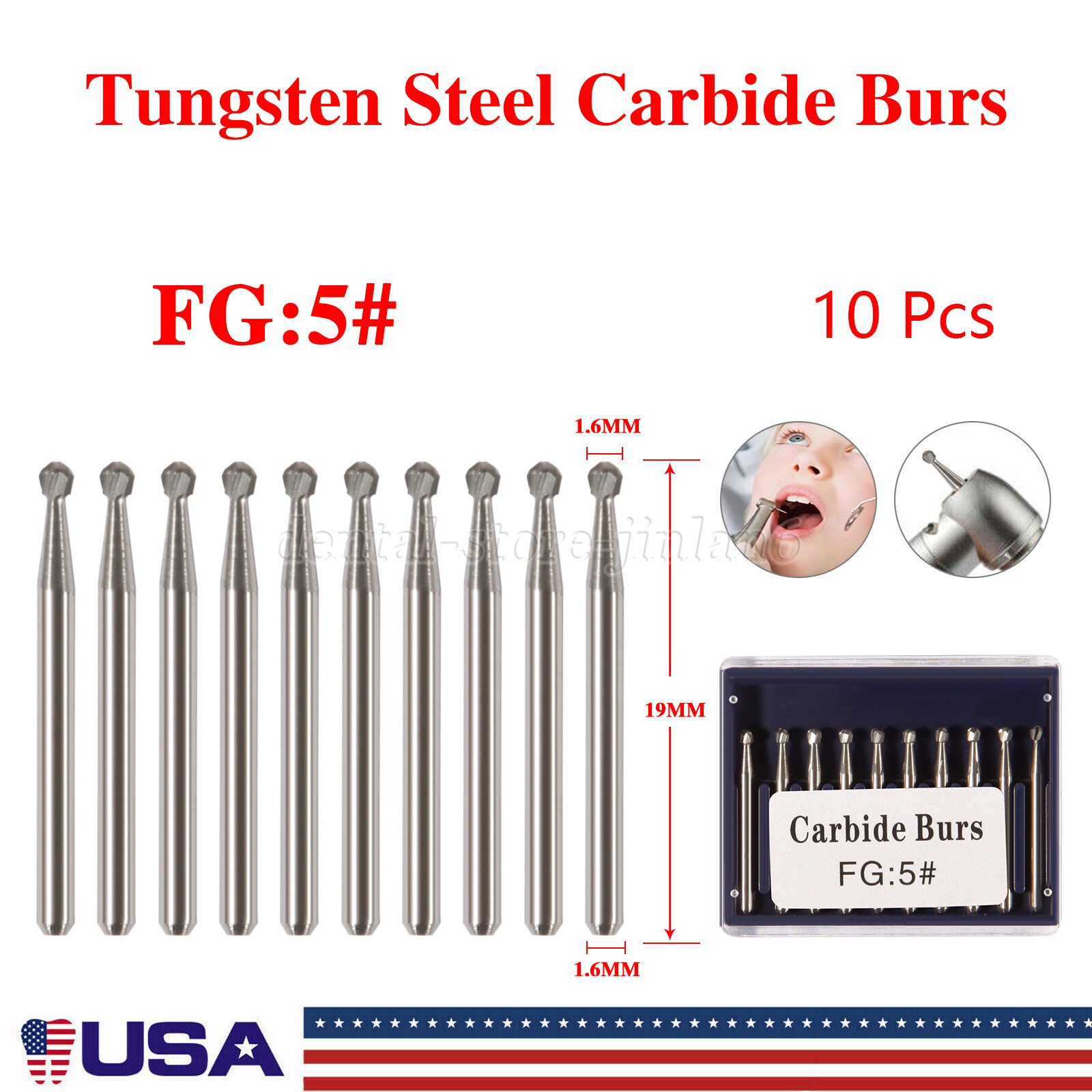 10pcs/kit Dental Carbide Steel Bur Drills Dentist for High Speed Handpiece FG#05