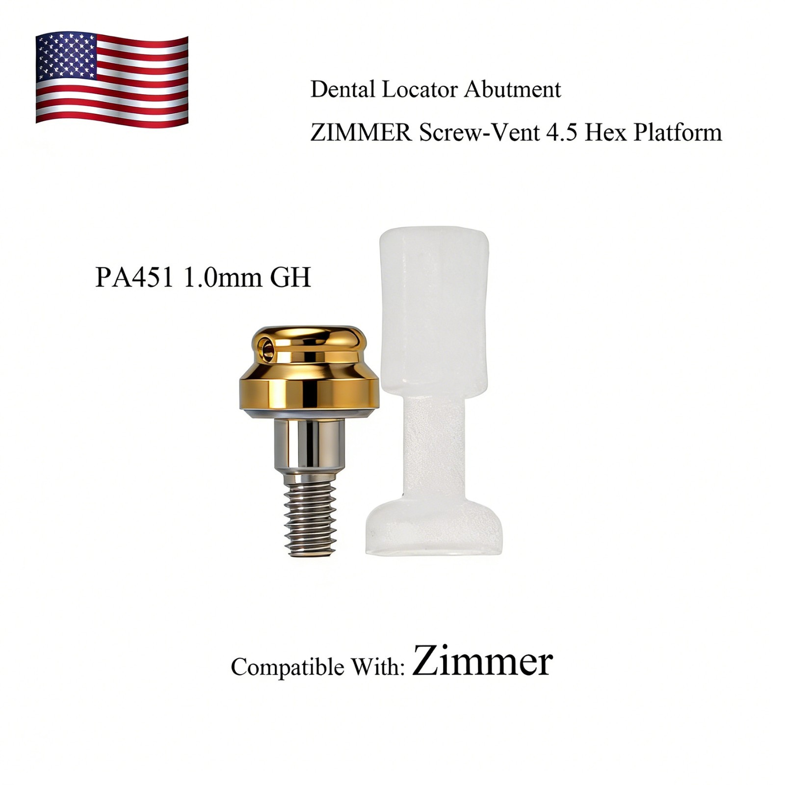 US Dental Locator Overdenture Abutment for Zimmer Screw-Vent 4.5mm 1.0-5.0mm GH