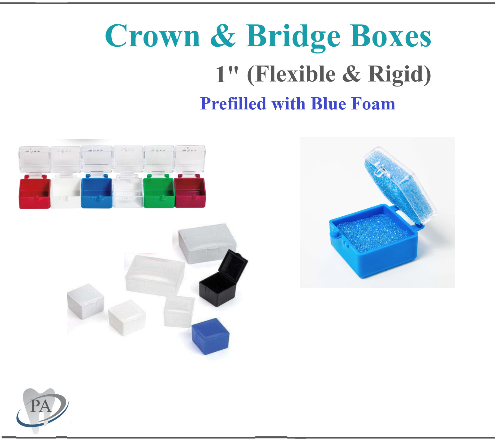 Dental Lab Rigid Crown Box 1″ or 2″ Rigid Box Pre Packed w/Foam, Assorted Color