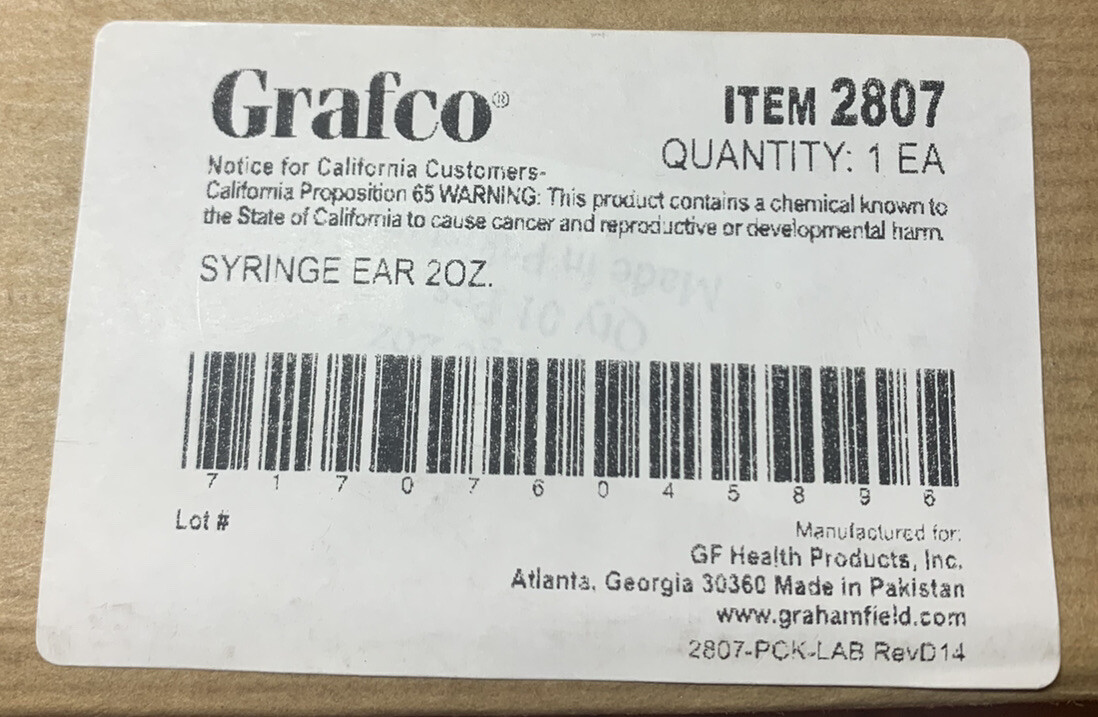 Grafco 2807 Chrome Plated Ear & Bladder Syringe 2 oz. Ear Syringe Grafco *NEW*
