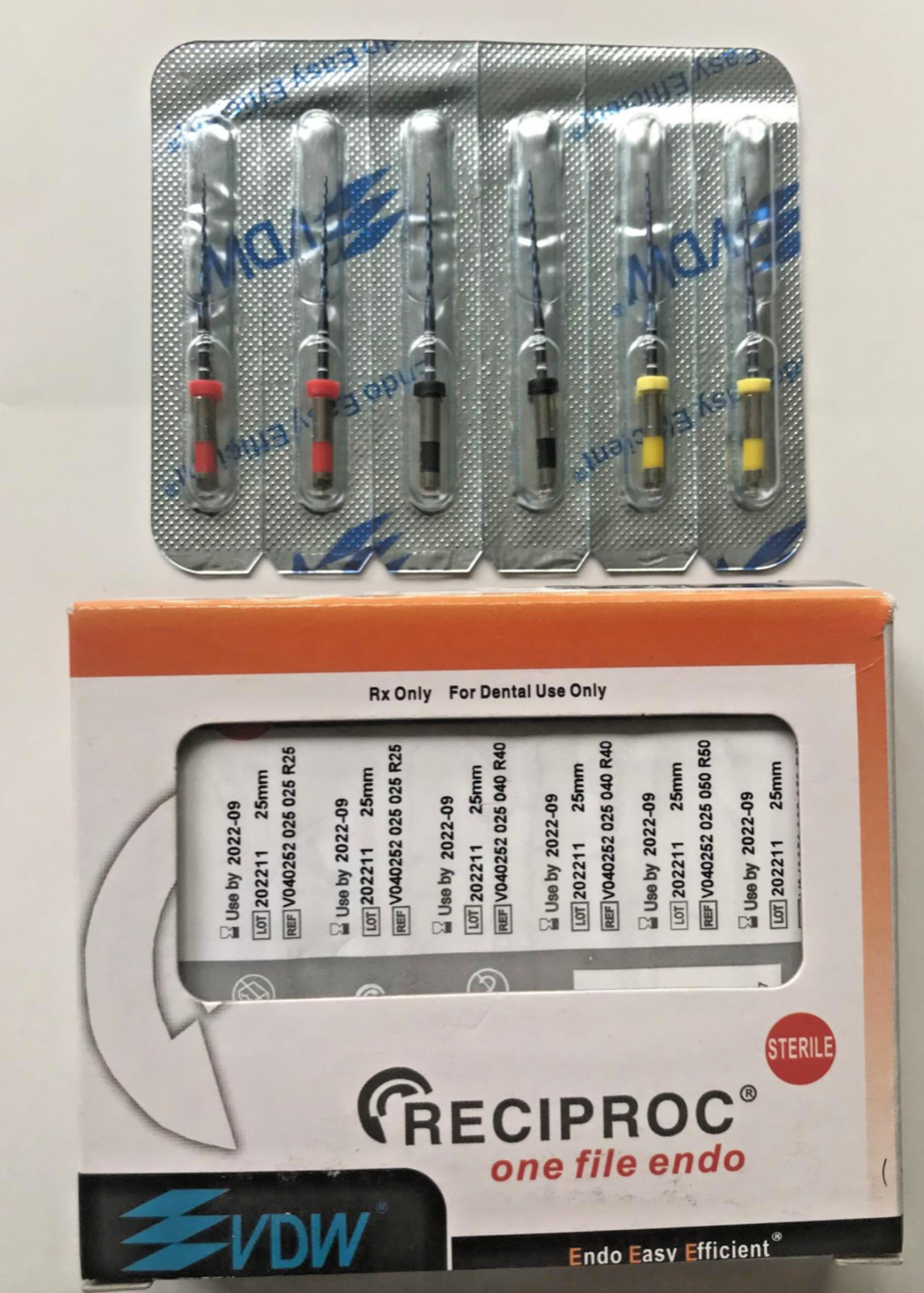 VDW RECIPROC BLUE NiTi Root Canal Files 25mm Asst 1 Pkg of 6