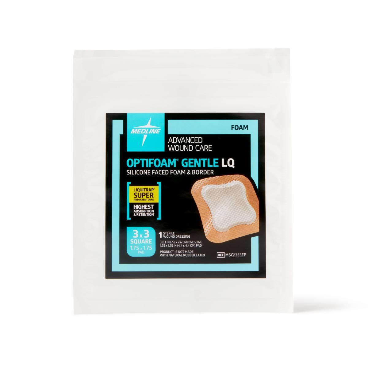 Optifoam Gentle Silicone-Faced Foam Dressing, 3″ x 3″, Each