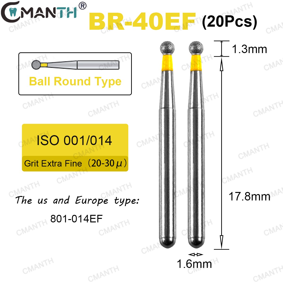 20PCS Dental Diamond Burs FG Friction Grip Burs Extra Fine Grit For High Speed