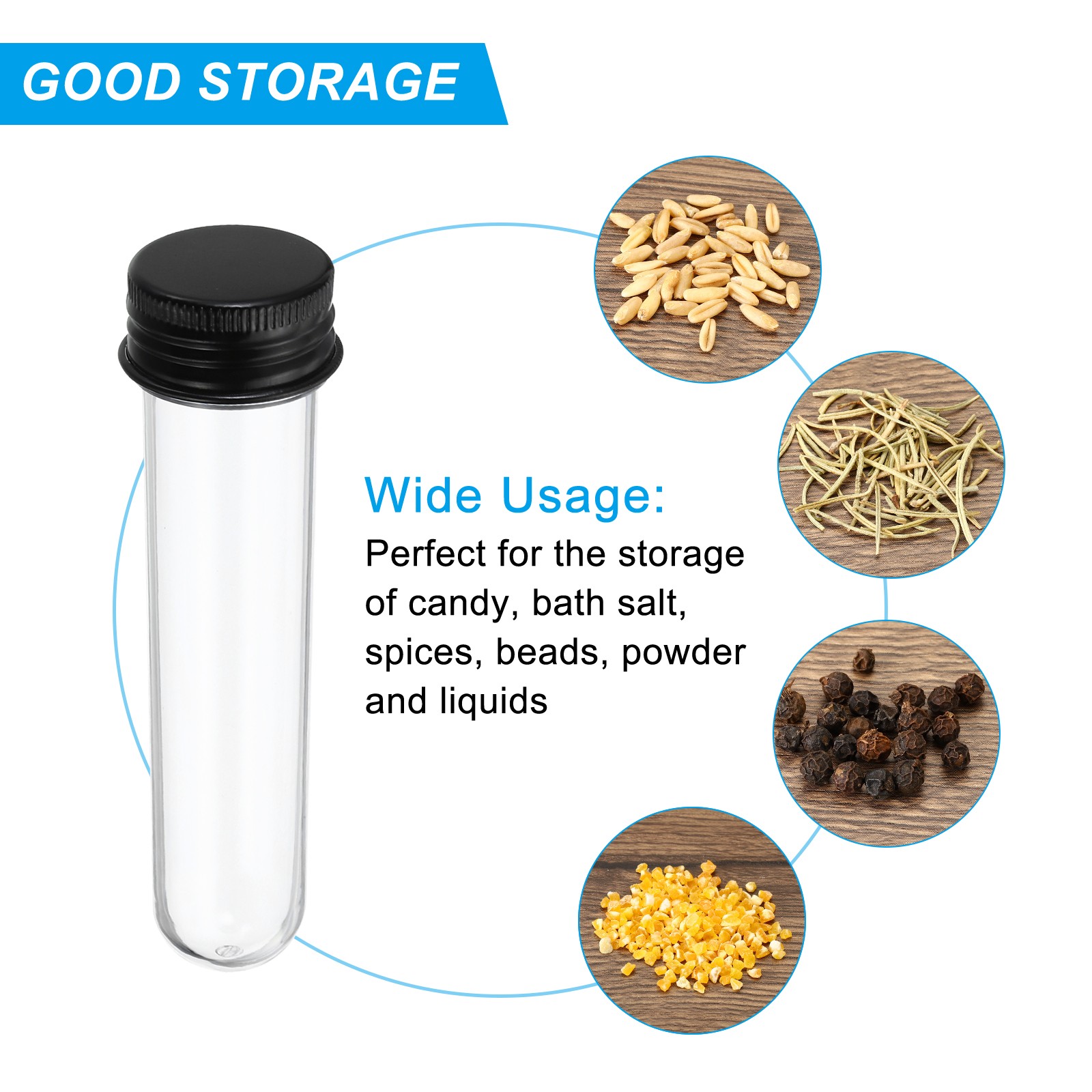 6 Pack 30ml Plastic Test Tubes with Screw Caps 109x27mm Tubes Black