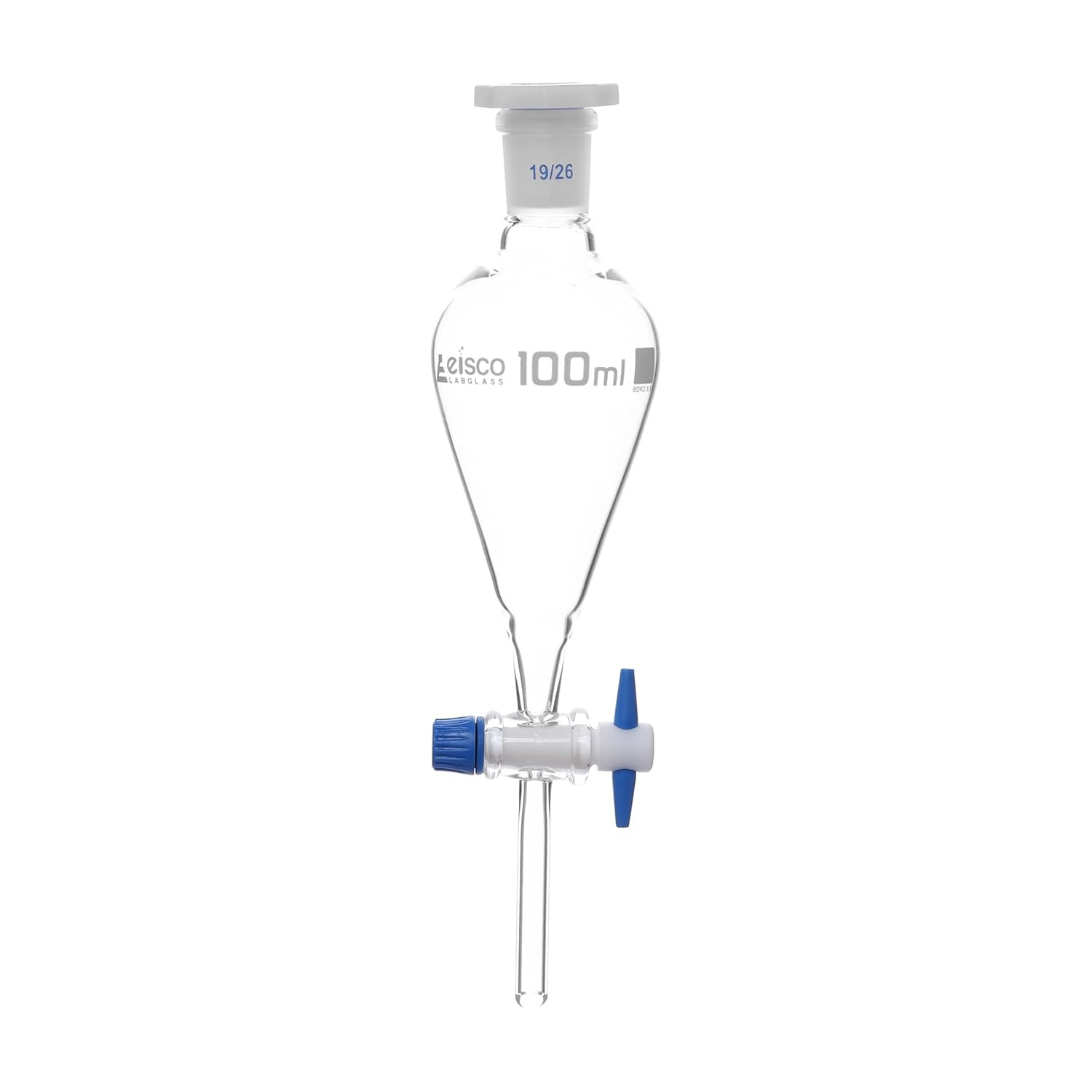 Squibb Separating Funnel, 100Ml – 19/26 Plastic Stopper, PTFE Key Stopcock