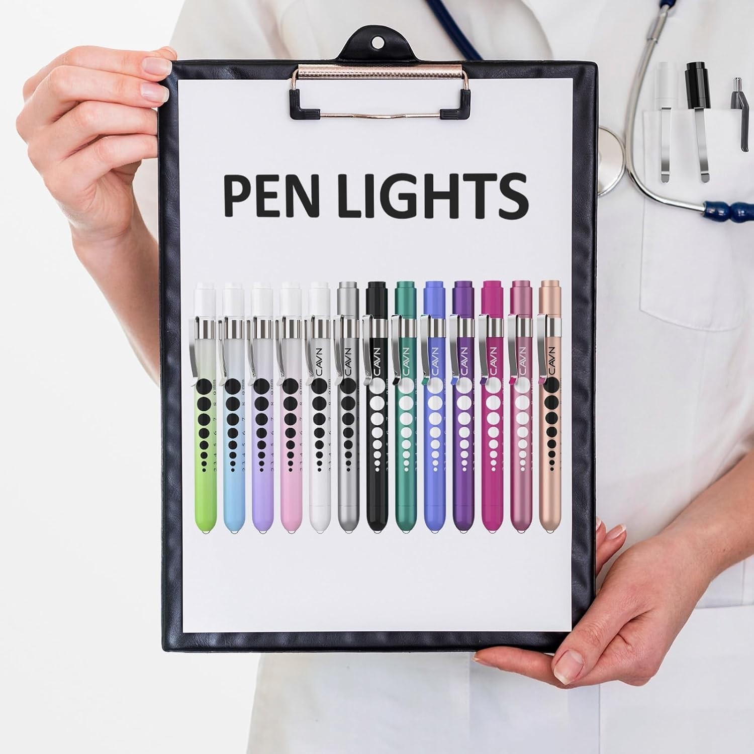 Compact 2 Pcs Reusable LED Penlights with Pupil Gauge for Nursing & Medical Use