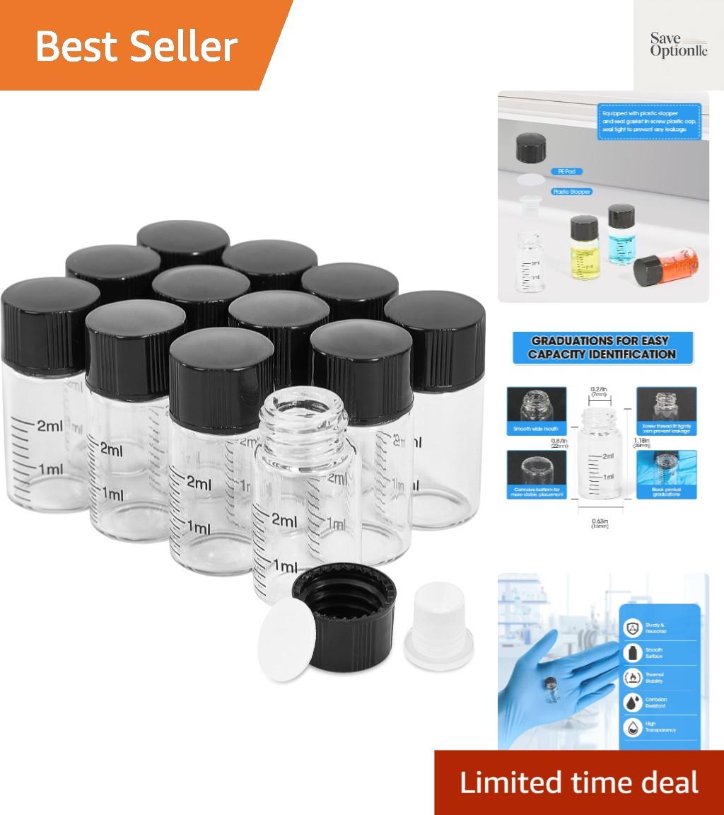 2ml Clear Glass Graduated Vials with Screw Caps and Plastic Stoppers, 1/2 Dra…