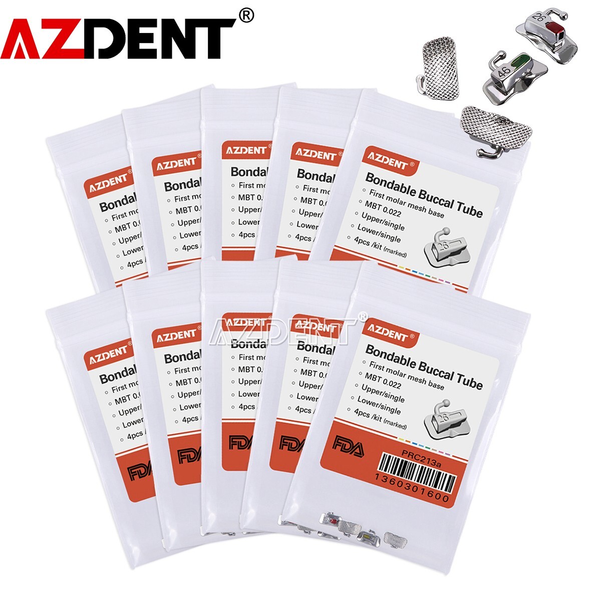 10 X AZDENT Dental Orthodontic Buccal Tubes 1st Molar MBT 022 Bondable Non-Conv