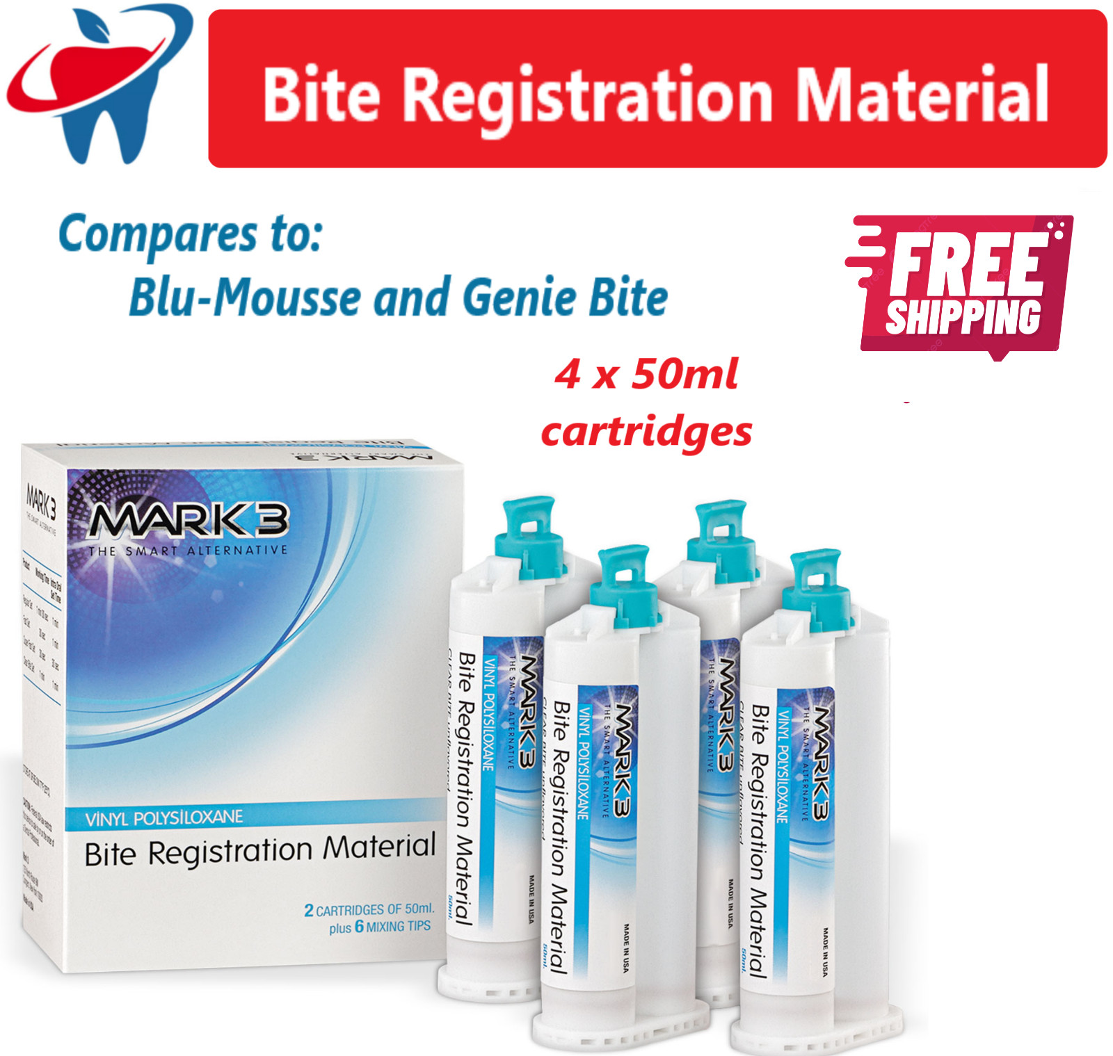 Mark3 Bite Registration Impression Material Fast Set 2 -4 Cartridges US, 12/2025