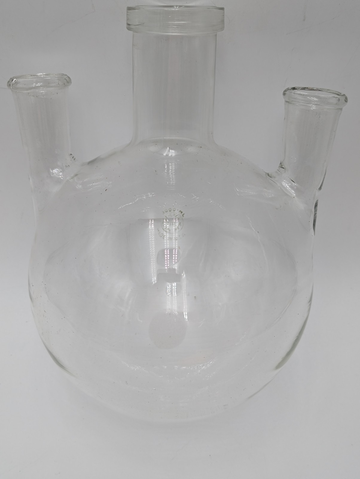 Pyrex Glass 3000mL 3-Neck Vertical Round Bottom Flask Clear-JNT Tooled Neck USA