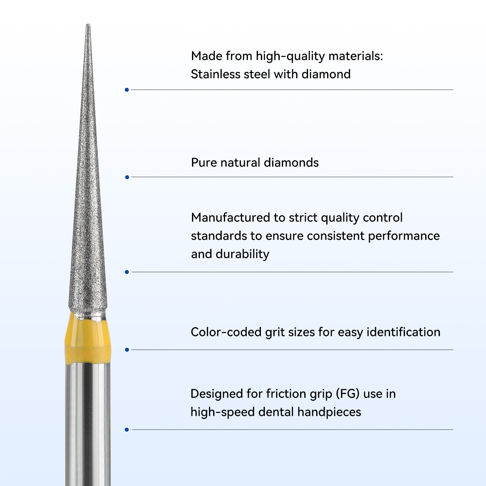 Dental Diamond Burs Needle Type FG Medium/Fine/Coarse Grit Friction Grip Burs