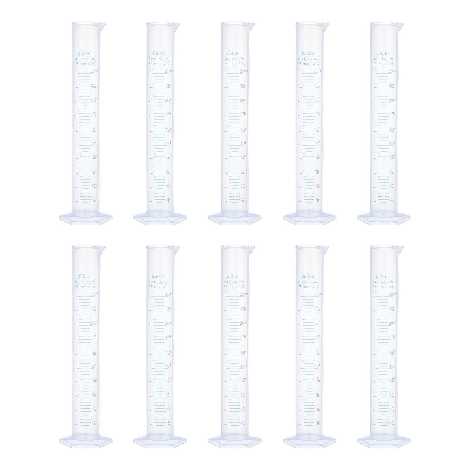 Plastic Graduated Cylinder, 250ml Measuring Cylinder, Test Tube Beakers, 10Pcs