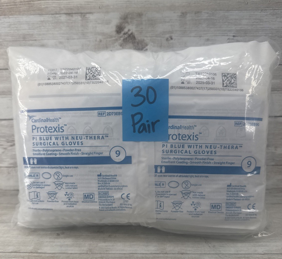 Protexis PI Blue w/Neu-Thera Surgical Gloves *30 Pair* Size: 9 *See Date*