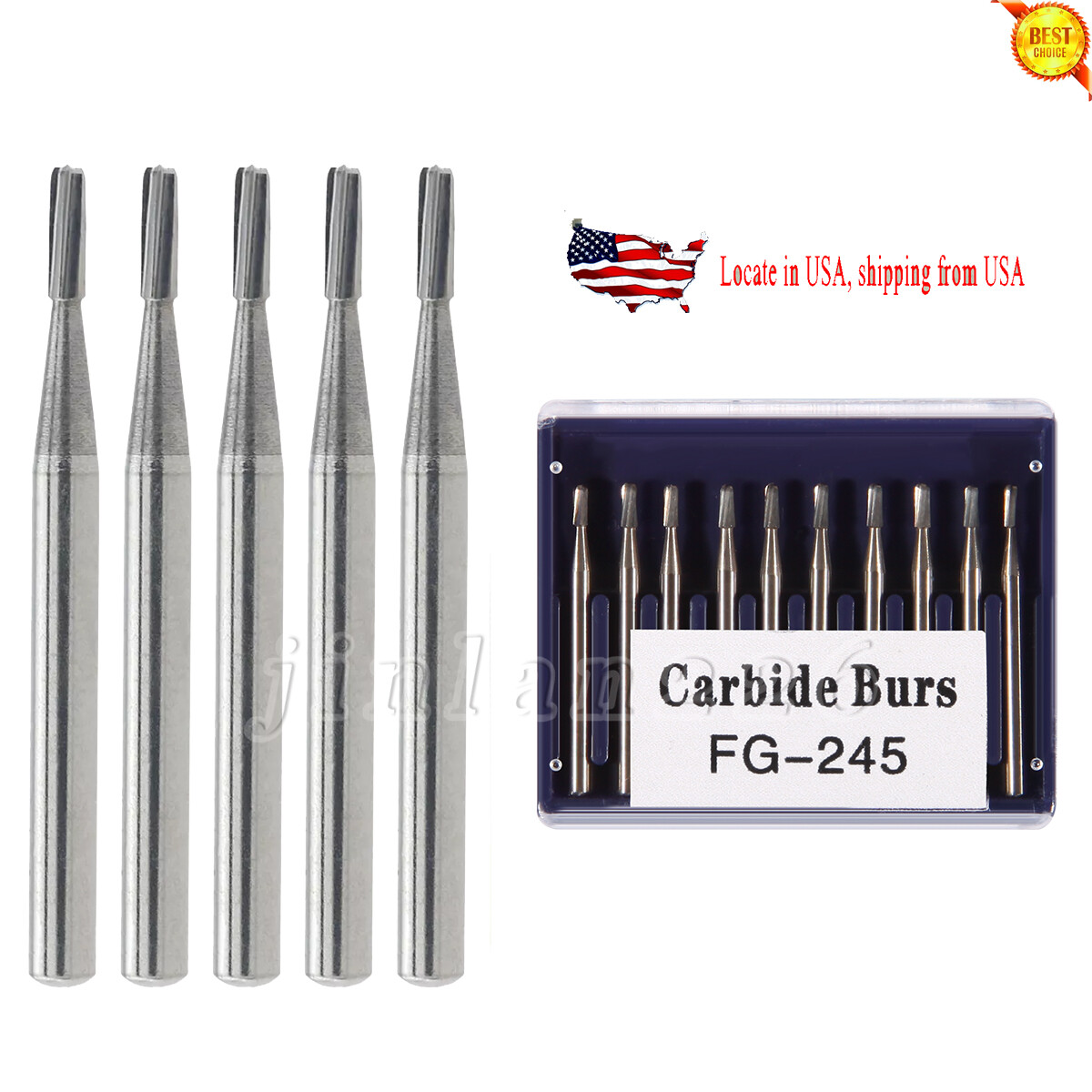 10-100 Dental Bur #245 Tungsten Carbide High Speed Friction Grip FG Amalgam Prep
