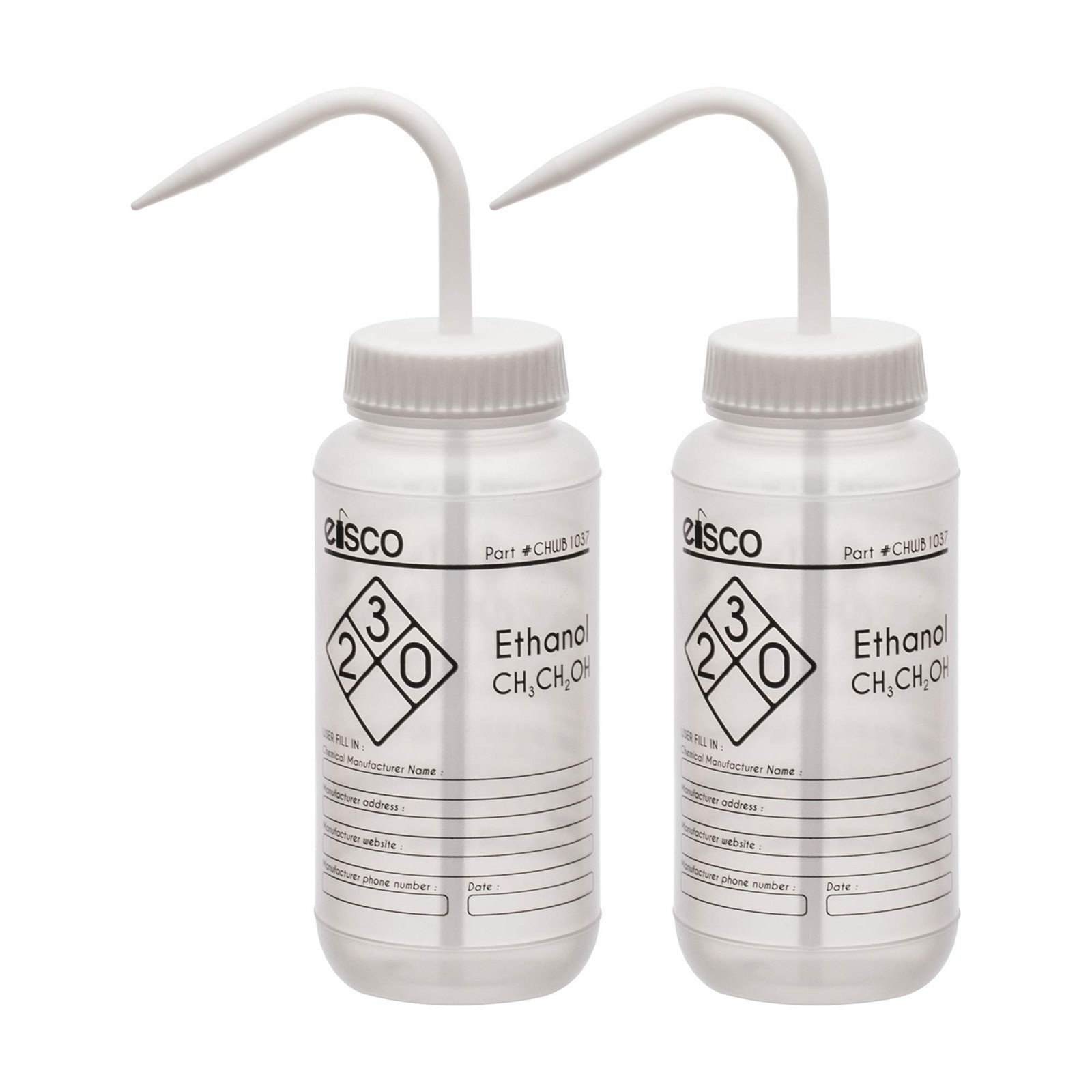 EISCO 2PK Wash Bottles for Ethanol, 500ml – Labeled with Chemical Information…