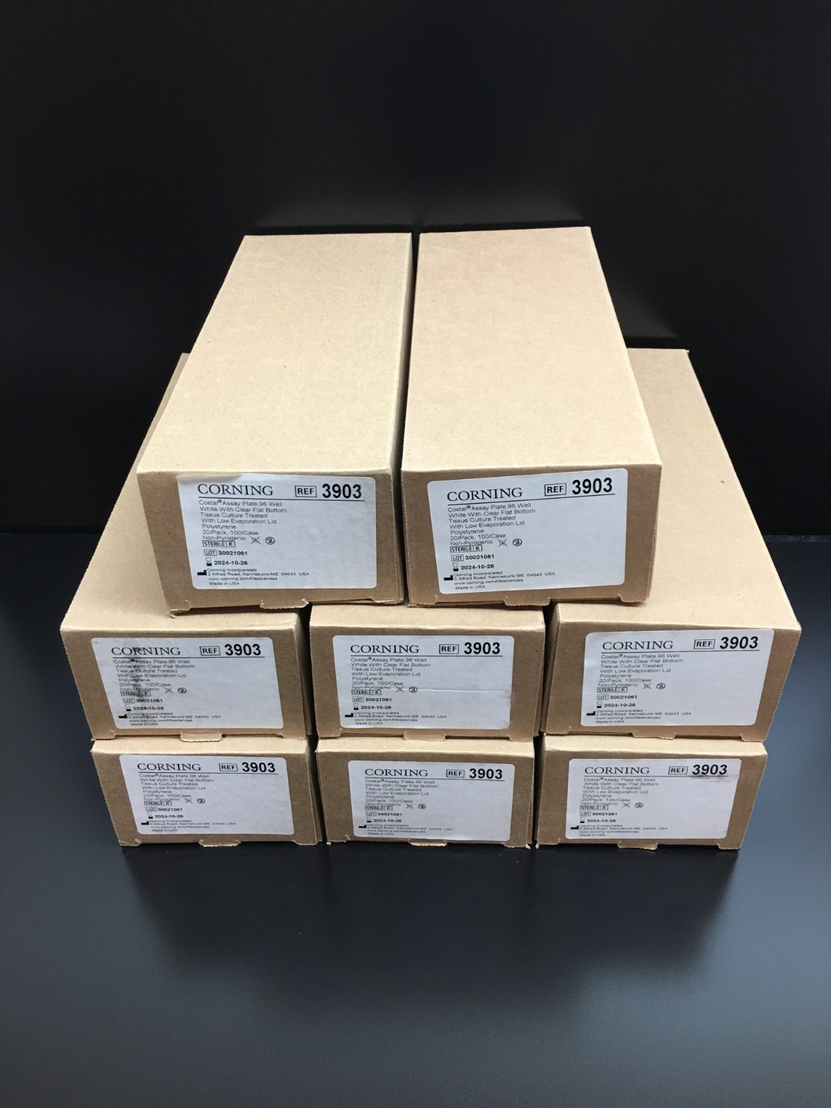Corning REF 3903 96 Well Flat Clear Bottom White TC Treated Microplates Lot 8PKS