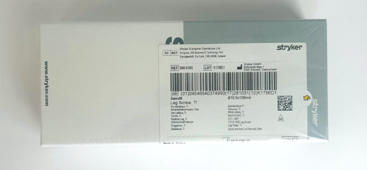 #NEW Stryker Gamma3 System Lag Screw, Ti ⌀10.5x105mm (Exp.10/2028) 3060-0105S