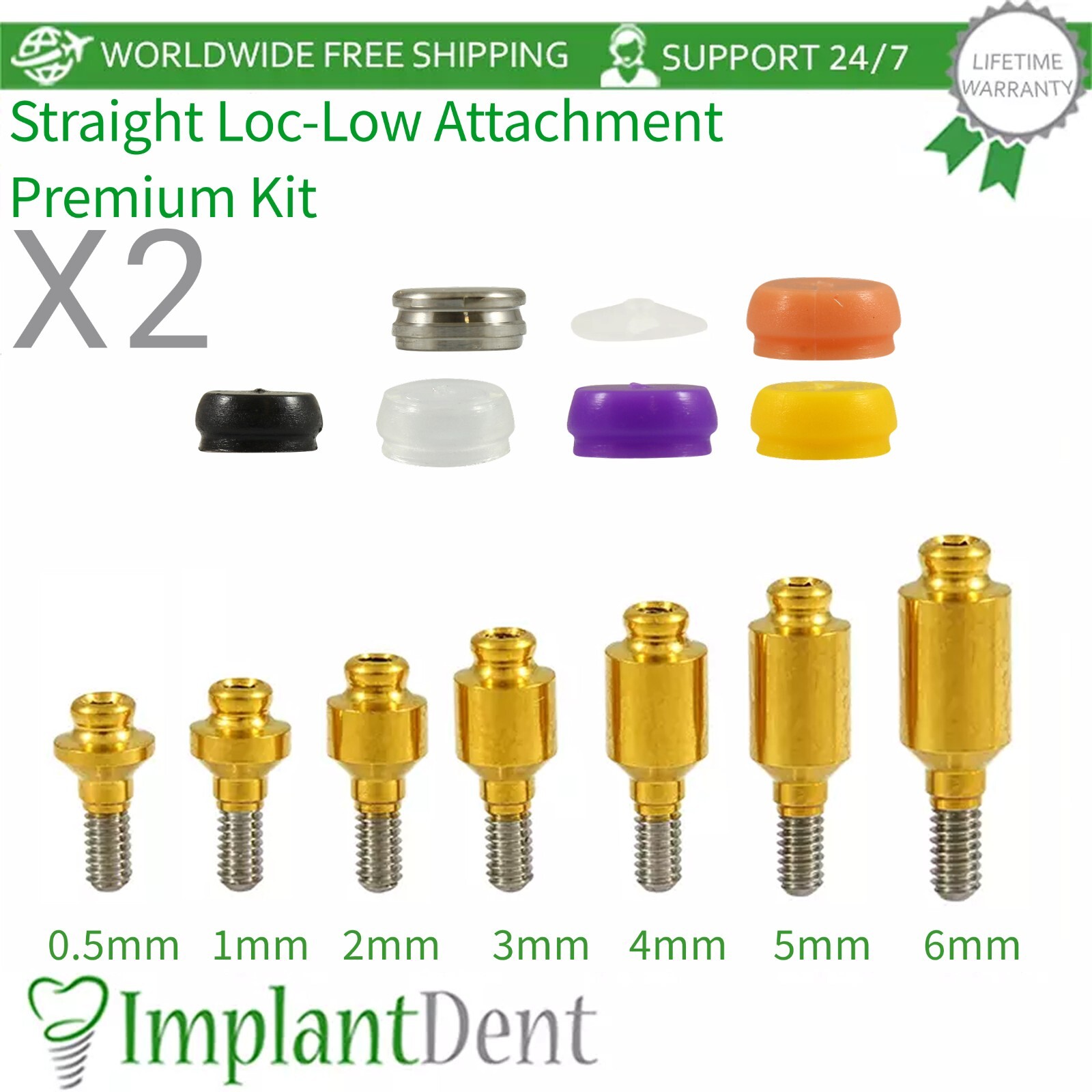 2x Dental Straight Loc-Low Attachment Premium Kit Int Hex 2.42mm Dentistry Lab