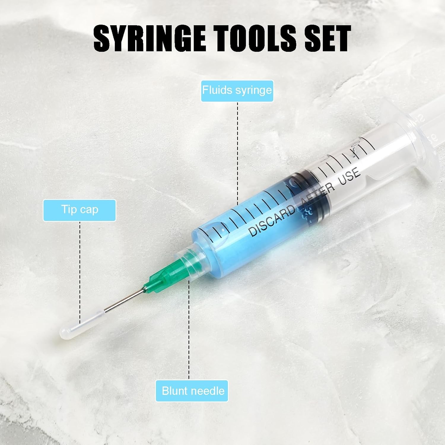 Glue Applicator Syringe Blunt Tip Needle and Cap, with Soft Plastic Tube, Suitab