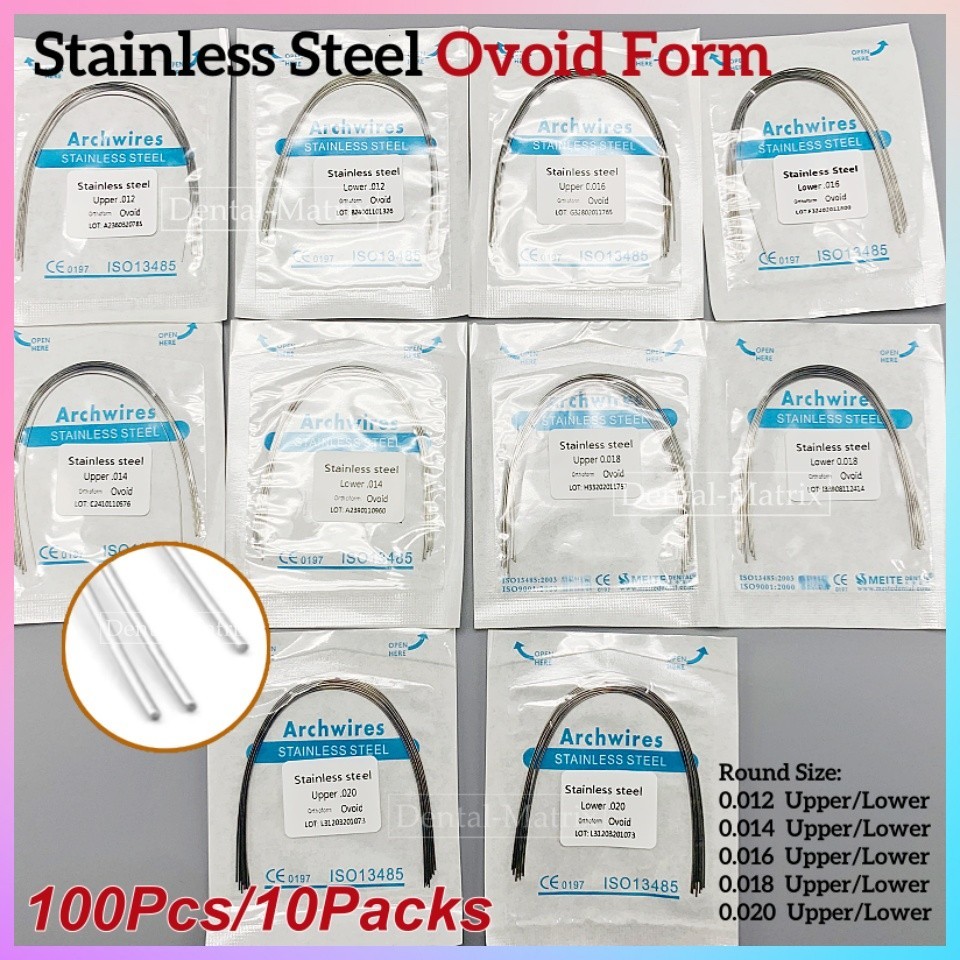 100 Pcs Dental Ortho S.S Arch Wire Round 012-020 Stainless Steel Wires Ovoid