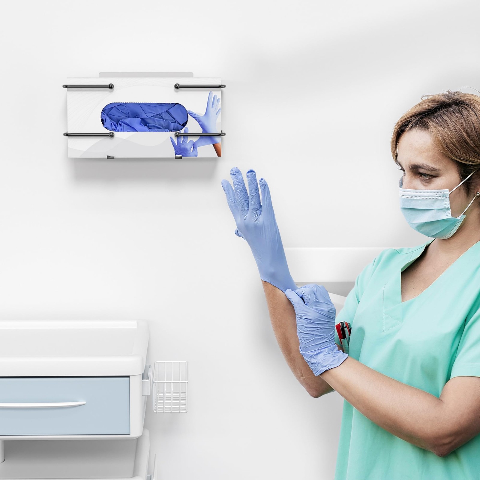 Glove Box Holder, Adhesive Wall-Mounted Metal Dispenser, Tool-Free black