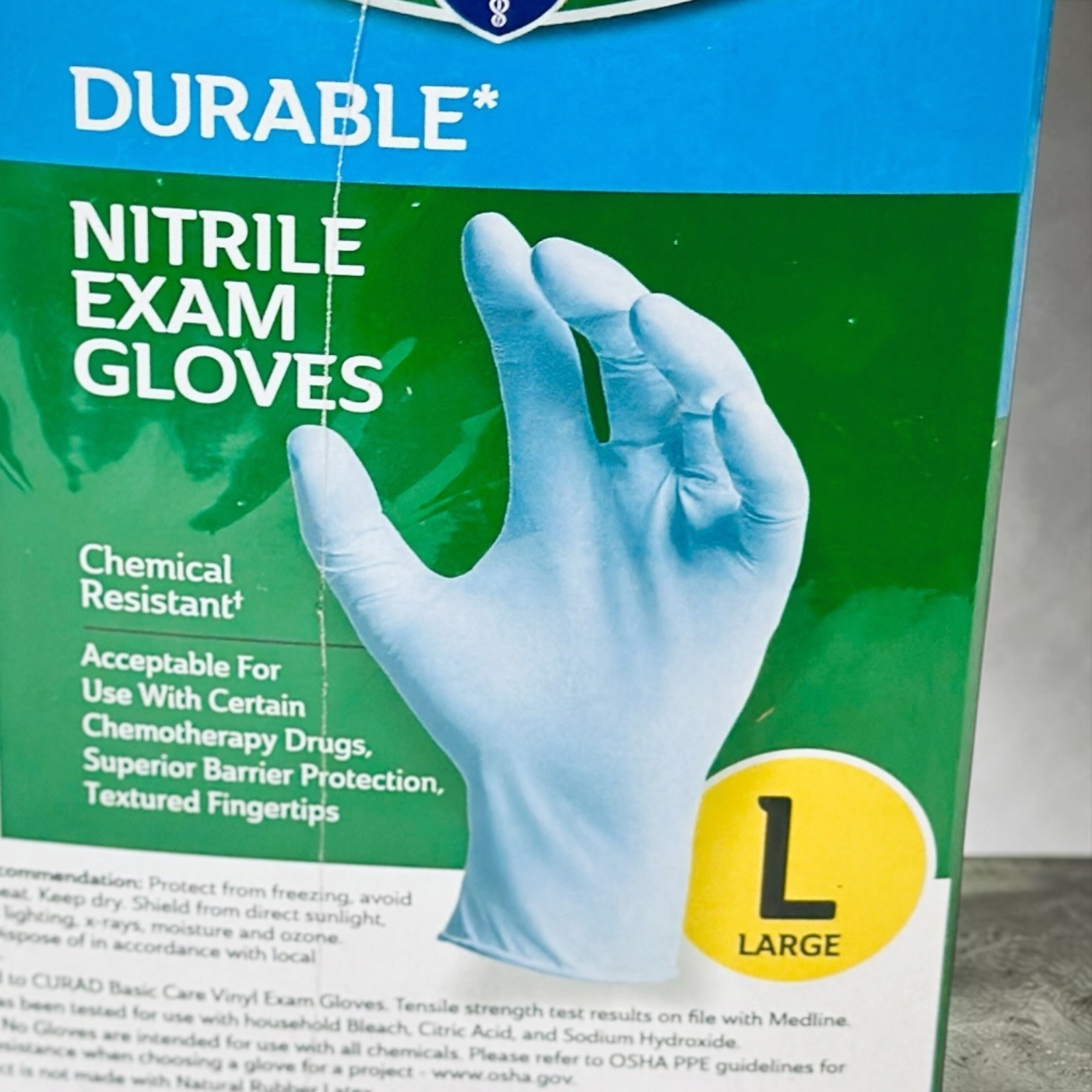 CURAD Durable Nitrile Exam Gloves, Large, 600 Count (3 boxes x 200 ct)