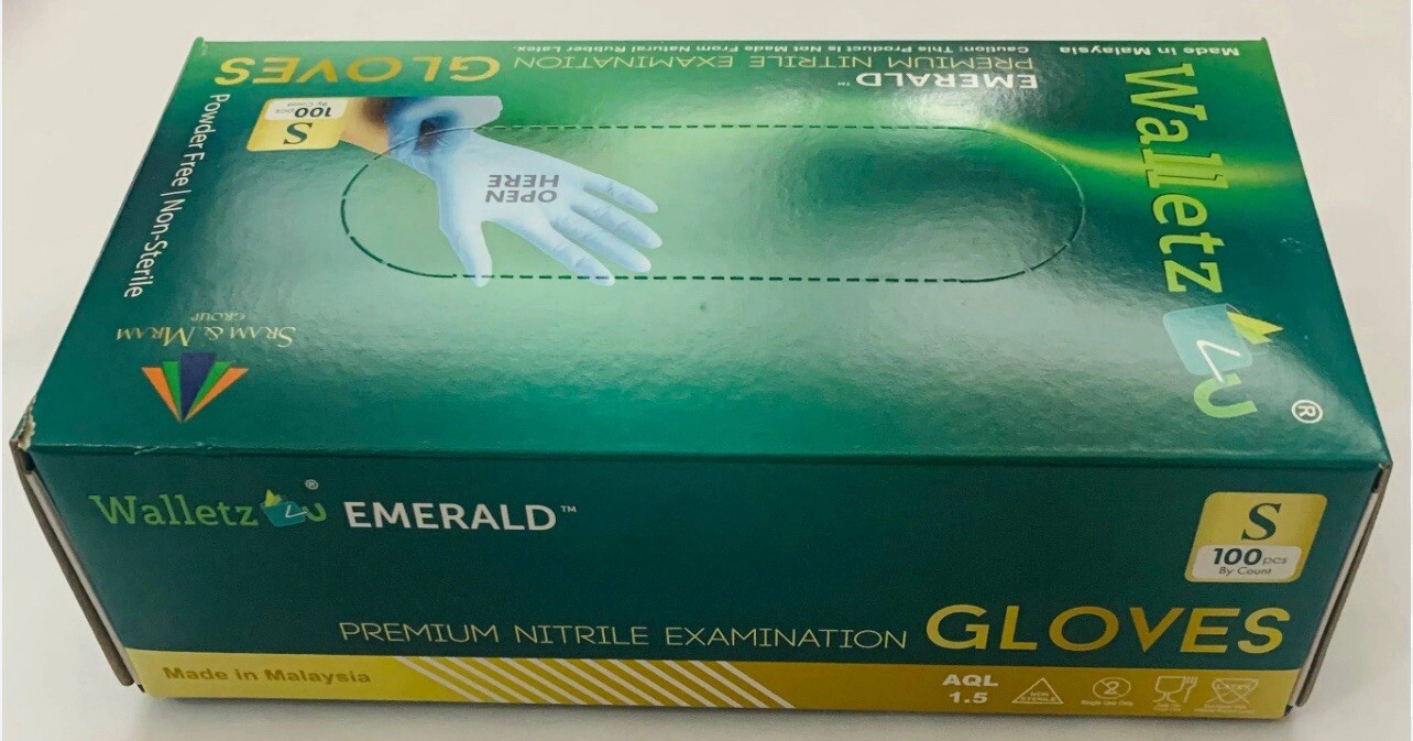 3 Boxes Of Emerald Nitrile Gloves 100 Count Each Pcs Blue Color Latex Free