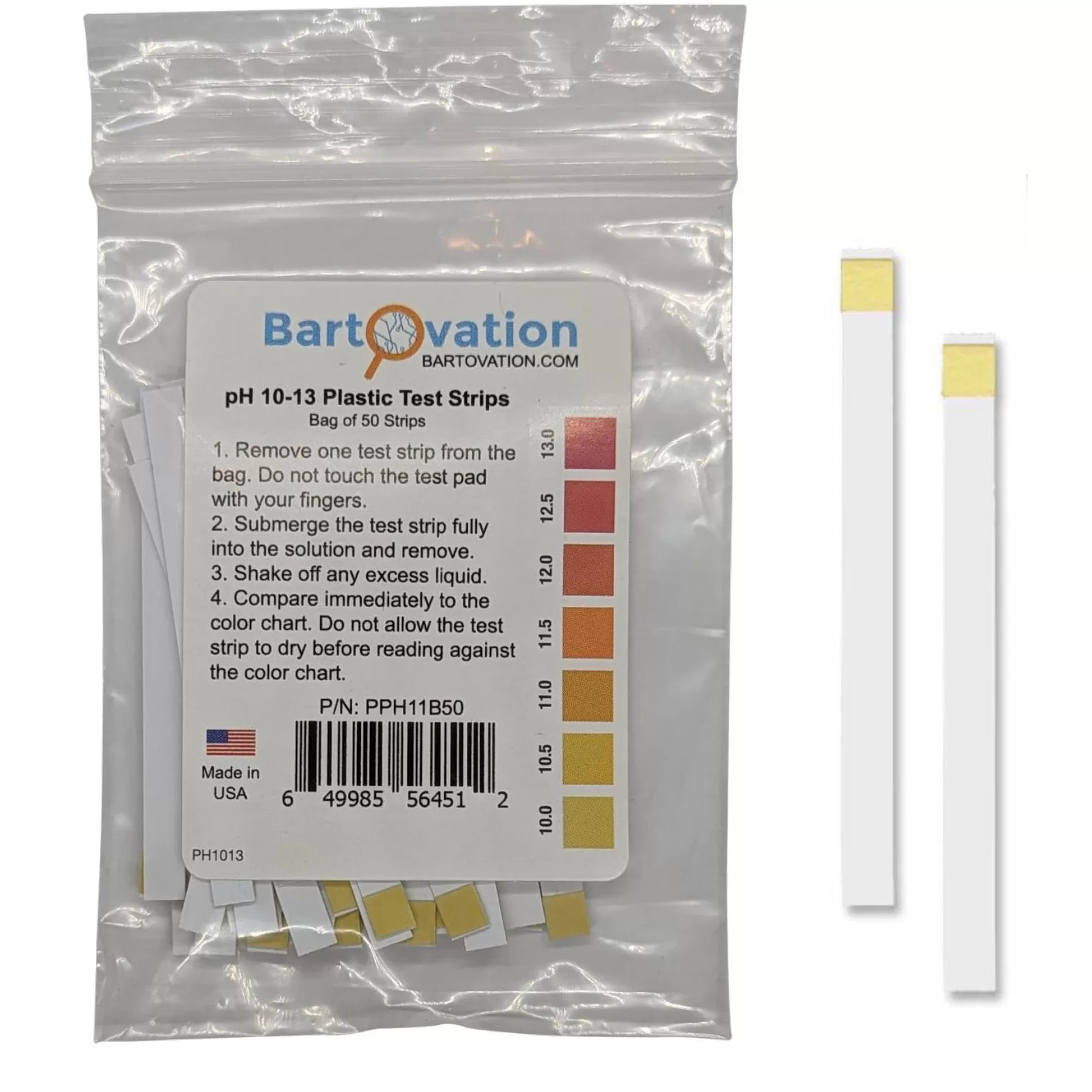 pH 10-13 Test Strips [Bag of 50 Strips]
