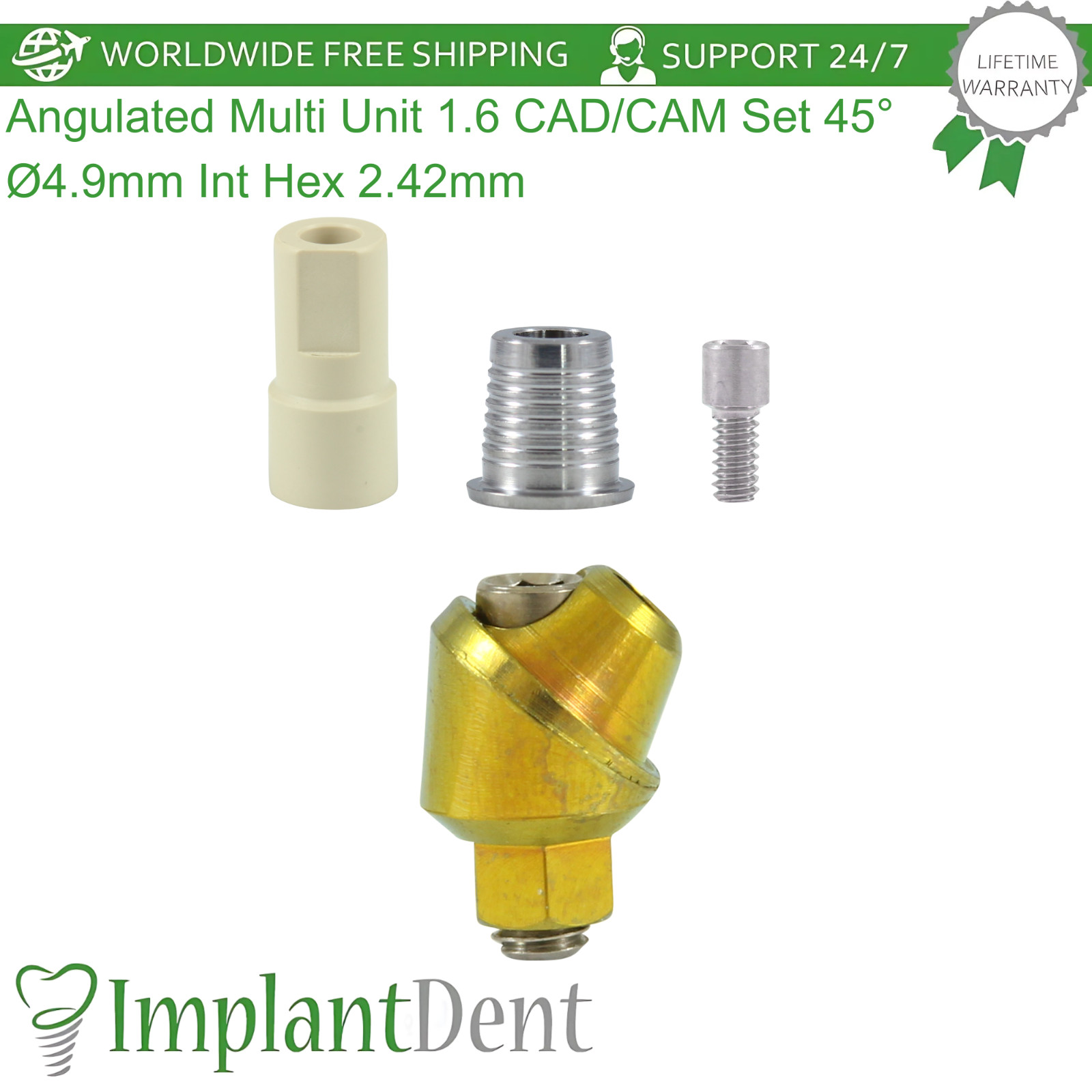Angulated Multi Unit 1.6 CAD/CAM Set 45° Ø4.9mm Int Hex 2.42mm Dental Prosthetic