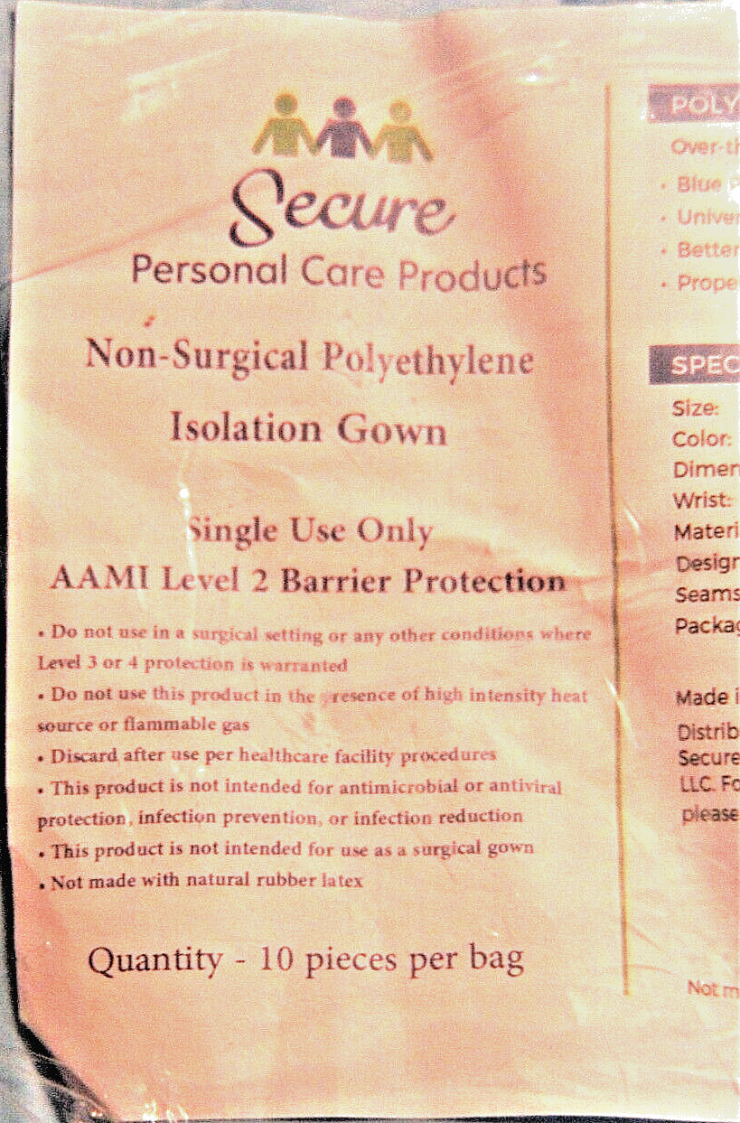 (10) Disposable LEVEL 2 Gowns Aprons BLUE POLY Protective Suit W/ Thumb Hole