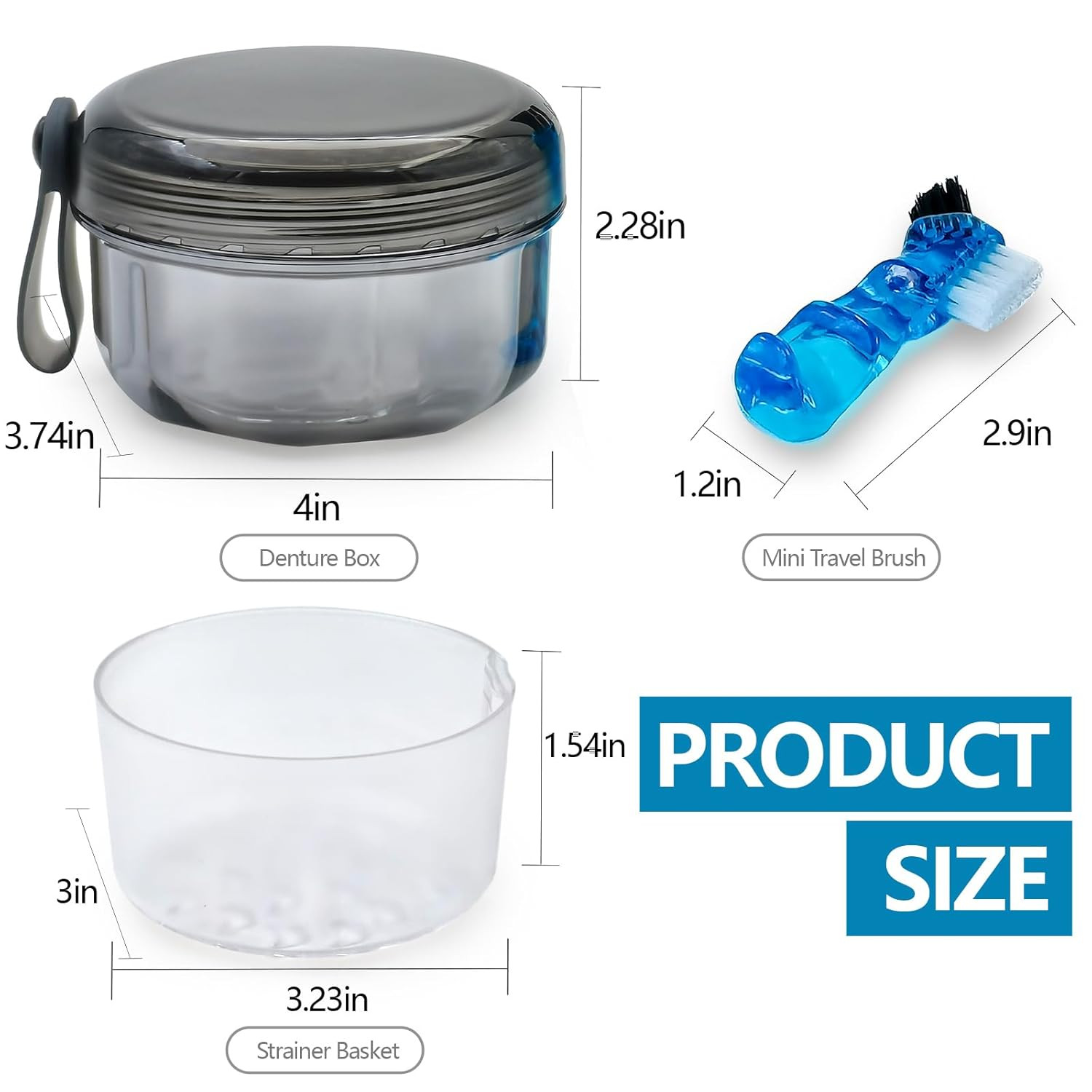 Leak Proof Denture Cups for Soaking Dentures with Strainer Basket and Brush, Par