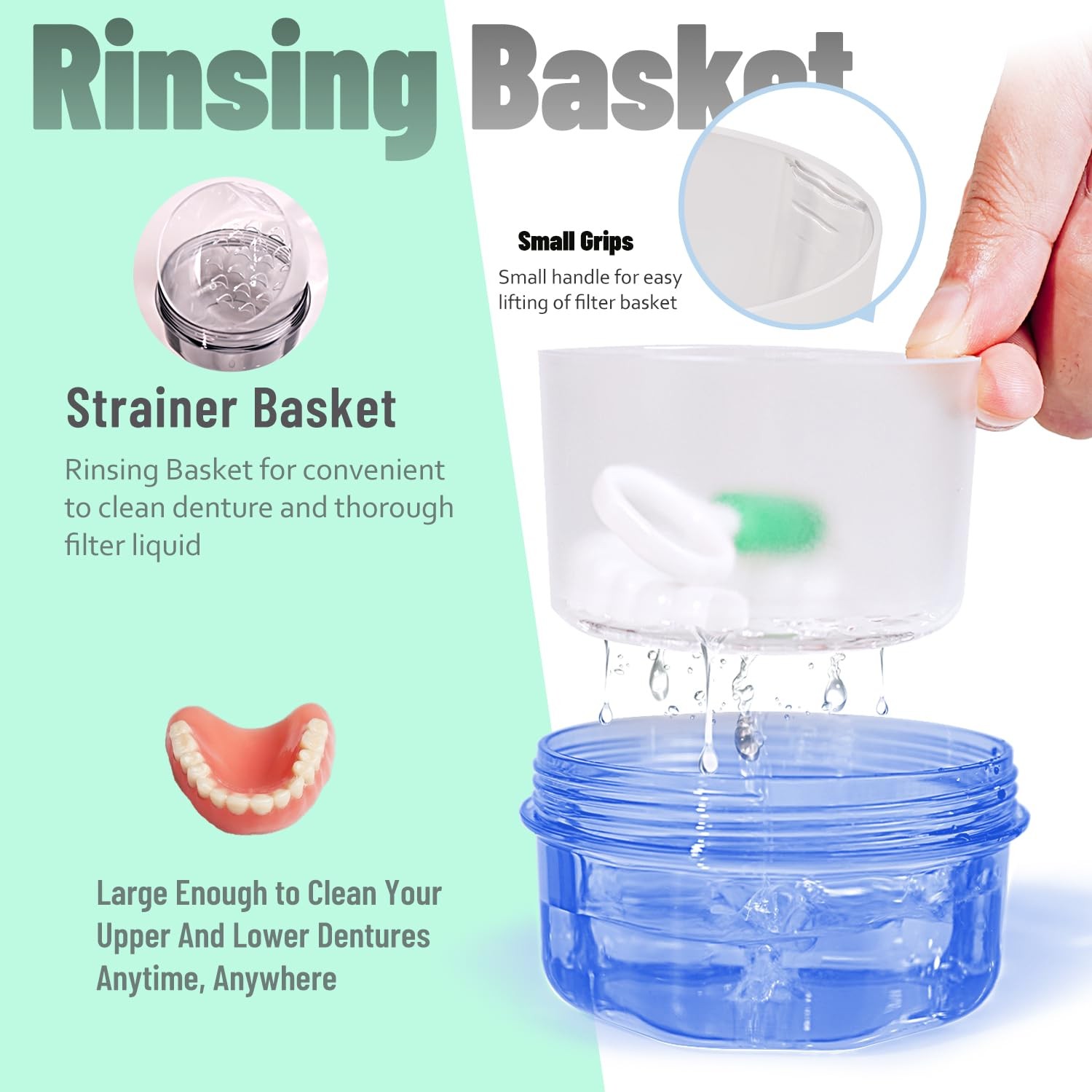 Mckkor Leak Proof Portable Denture Bath Case Transparent Blue