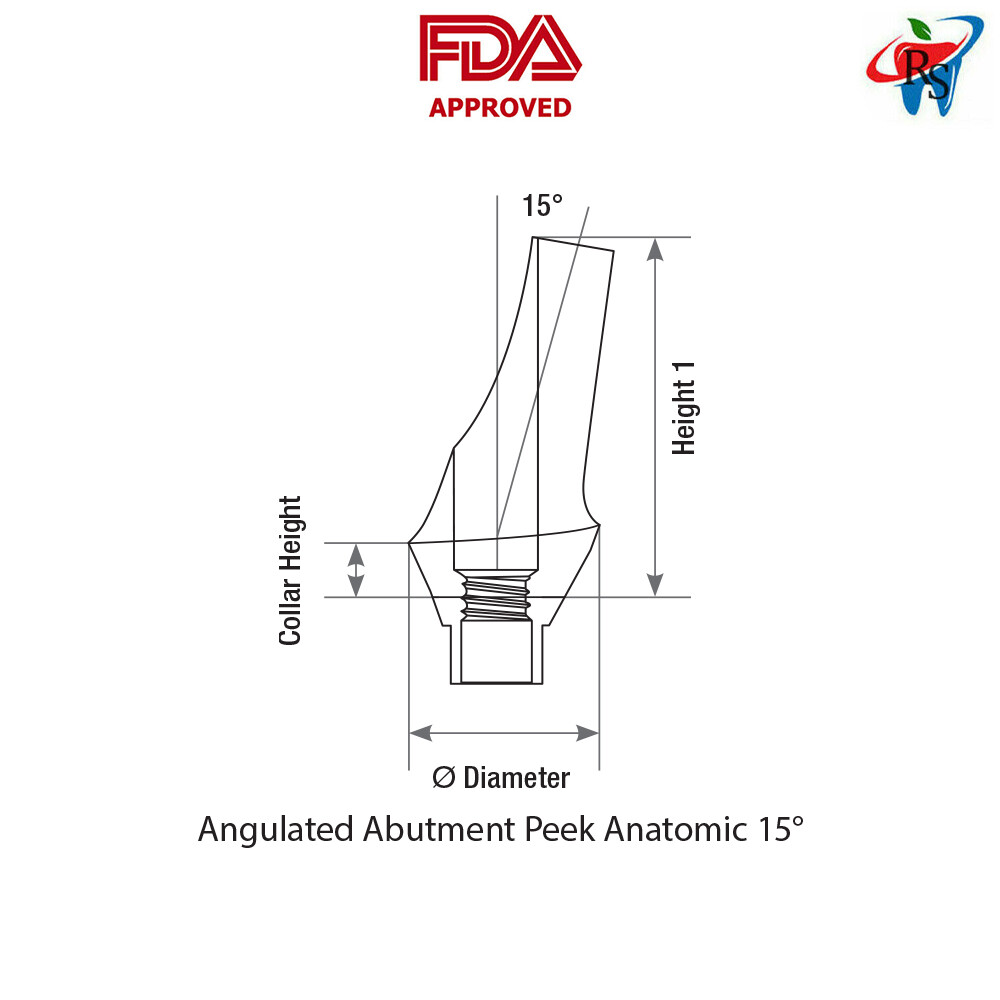 1pcs DSl Angulated Abutment Anatomic Peek Conical Connection 15° NP Dental Lab