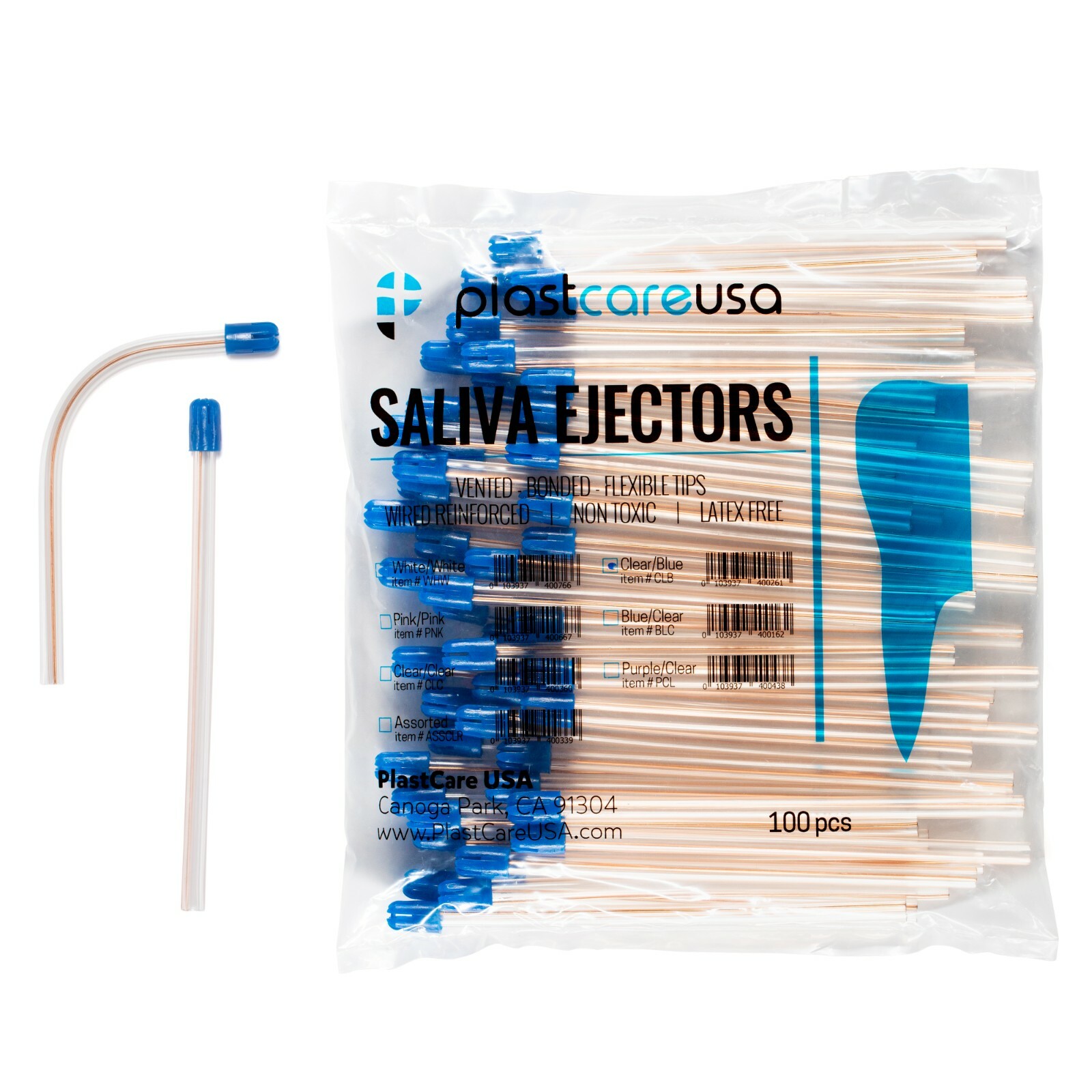 2000 (20 Bags) Saliva Ejectors Ejector CLEAR/BLUE Dental Suction Tips Disposable