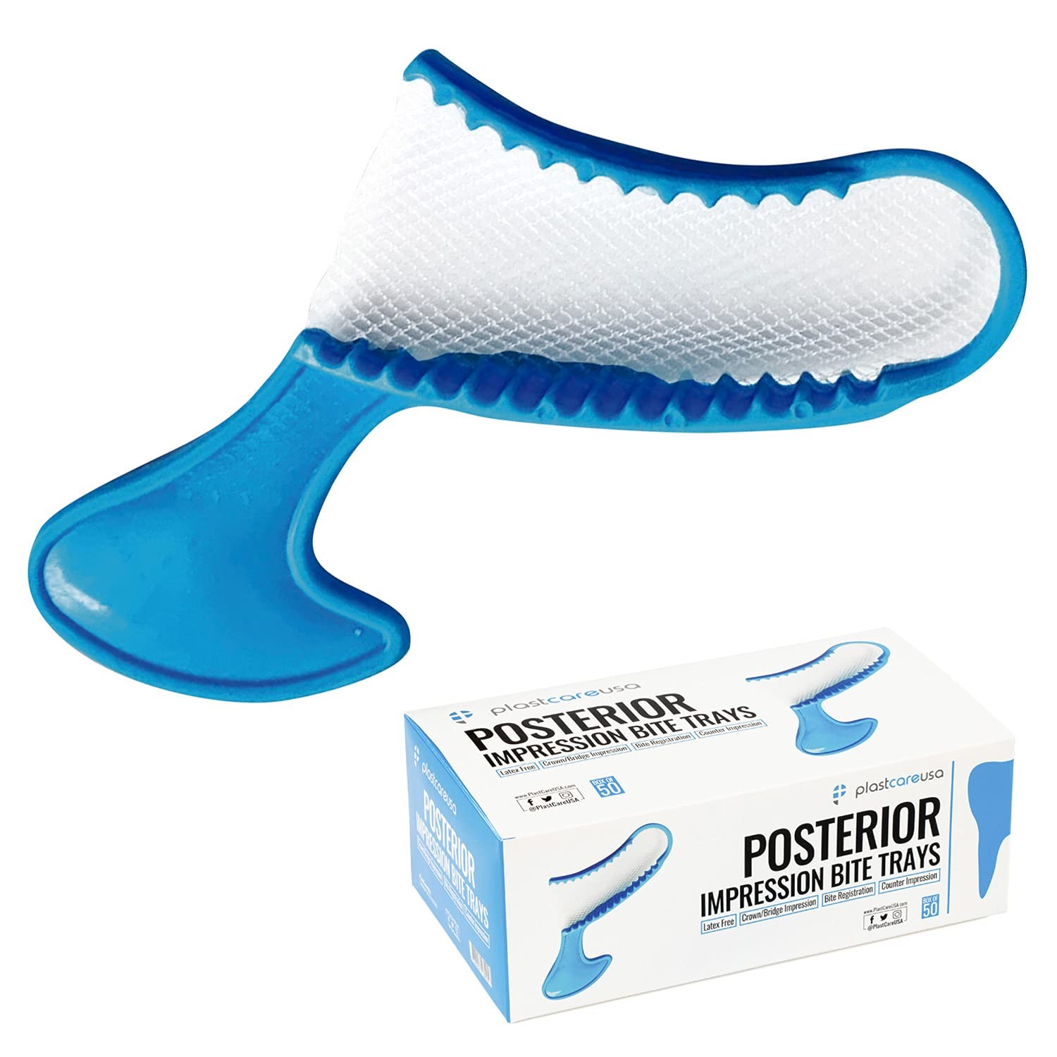 50 Posterior Blue Disposable Dental Bite Registration Trays, Impression Trays…