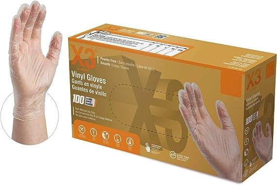 GPX3 Vinyl Gloves Clear 3 Mil Latex-Free, food-safe Size Small, Case of 1000