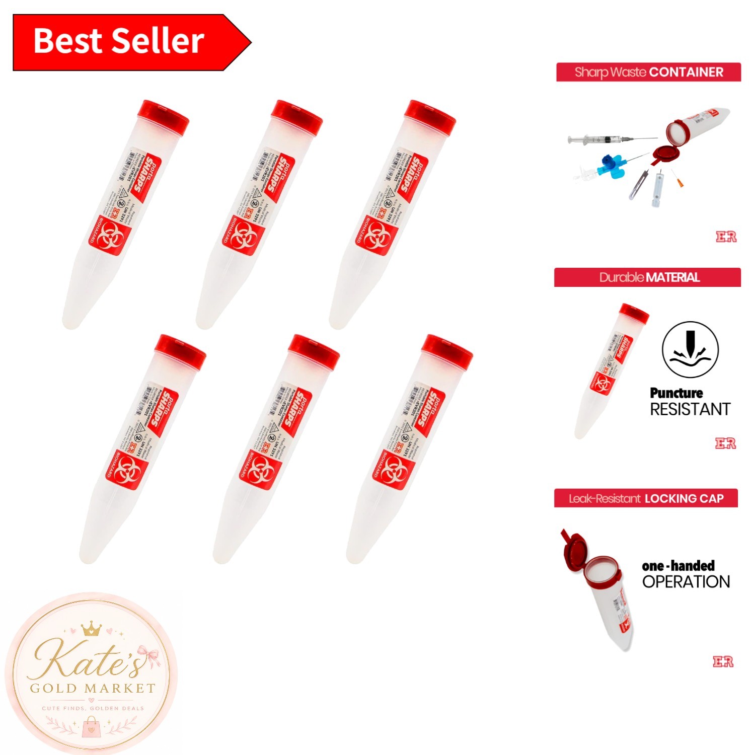 Portable 6 Count Sharps Container with Locking Lid – Essential for Medical Use
