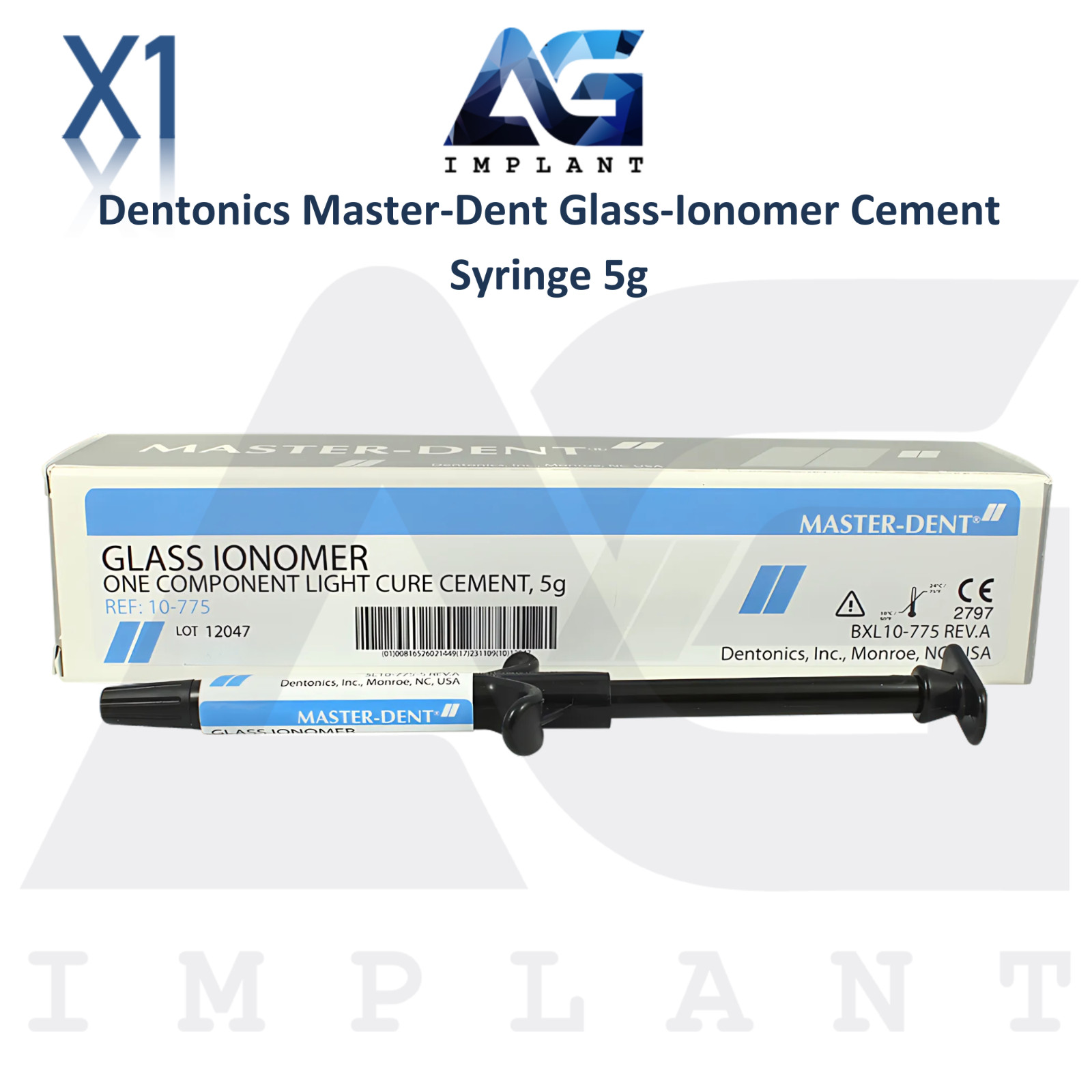 Dental Master-Dent Glass-Ion0mer Cement Syringe 5g Light Cure Base Or Liner