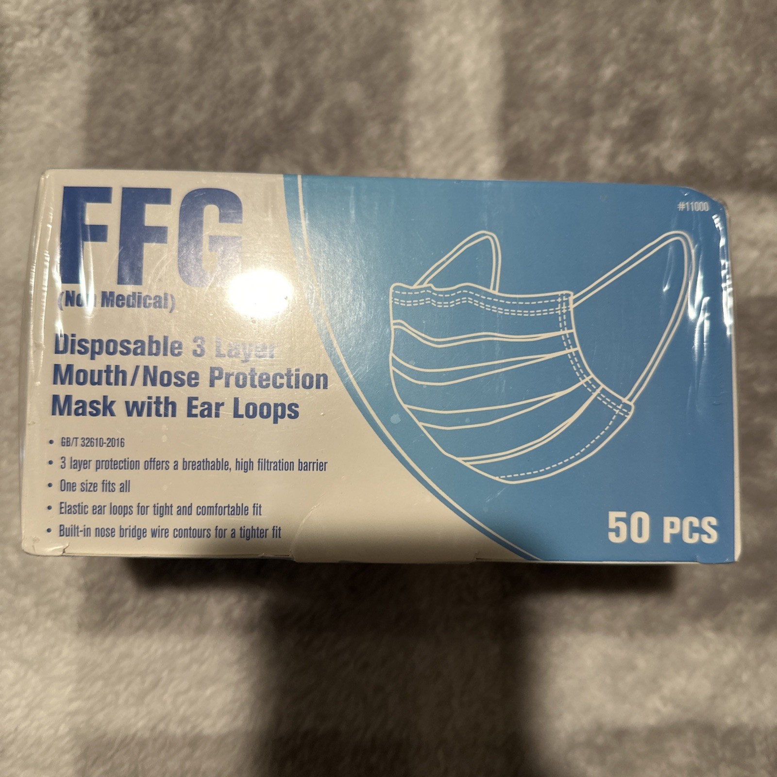 FFG Face Masks Disposable 3 Layer Non Medical Face Mask, One Size Fits All