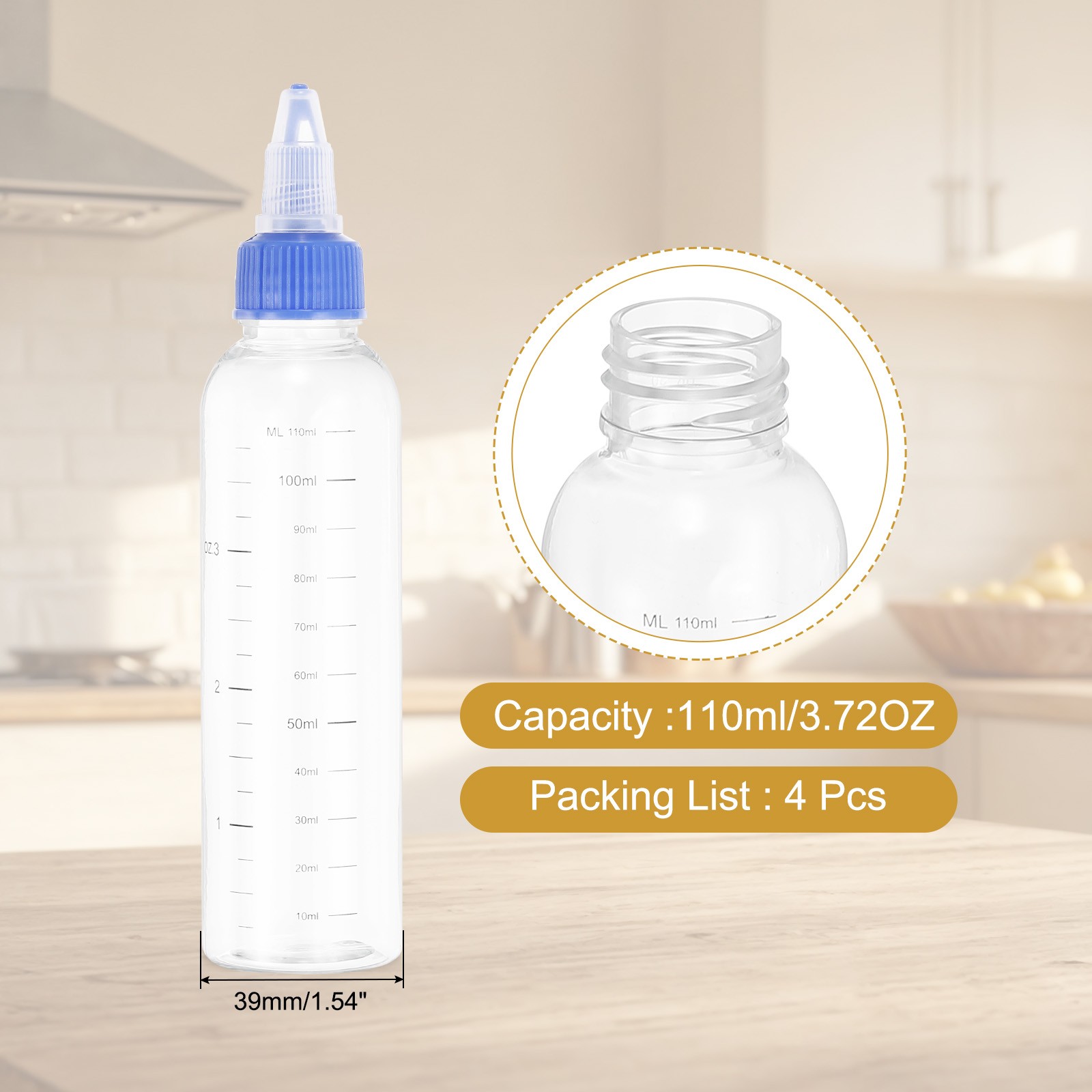 110 ml/4 OZ Plastic Squeeze Bottles, 4 Pcs Dispensing Bottle, Transparent